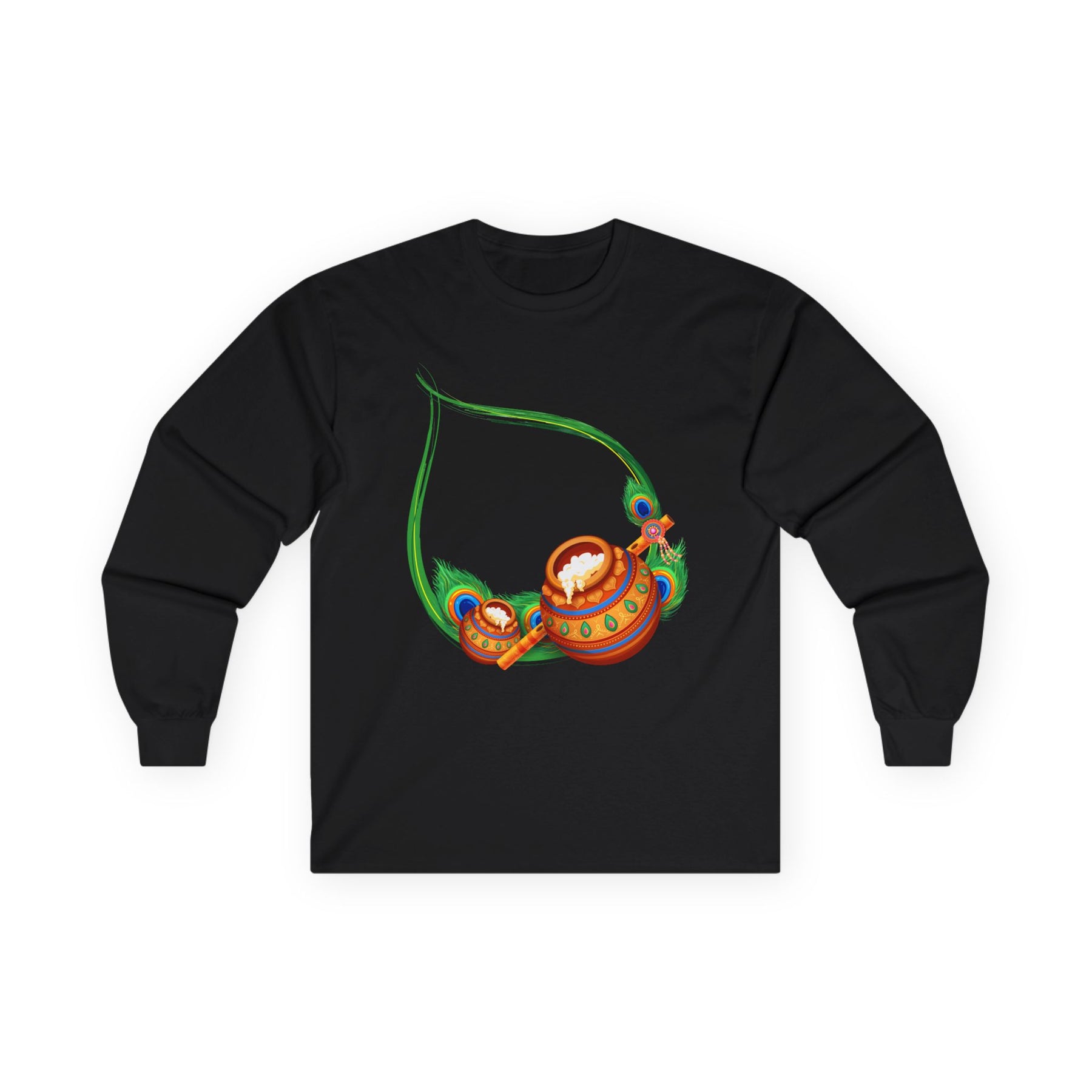 Krishna Matka Long Sleeve Tee, Indian God Full Sleeve Shirt, Religious Unisex Cotton Top, Krishna Art Tee, Festival Clothing, Hindu Long - Ira World Art LLC