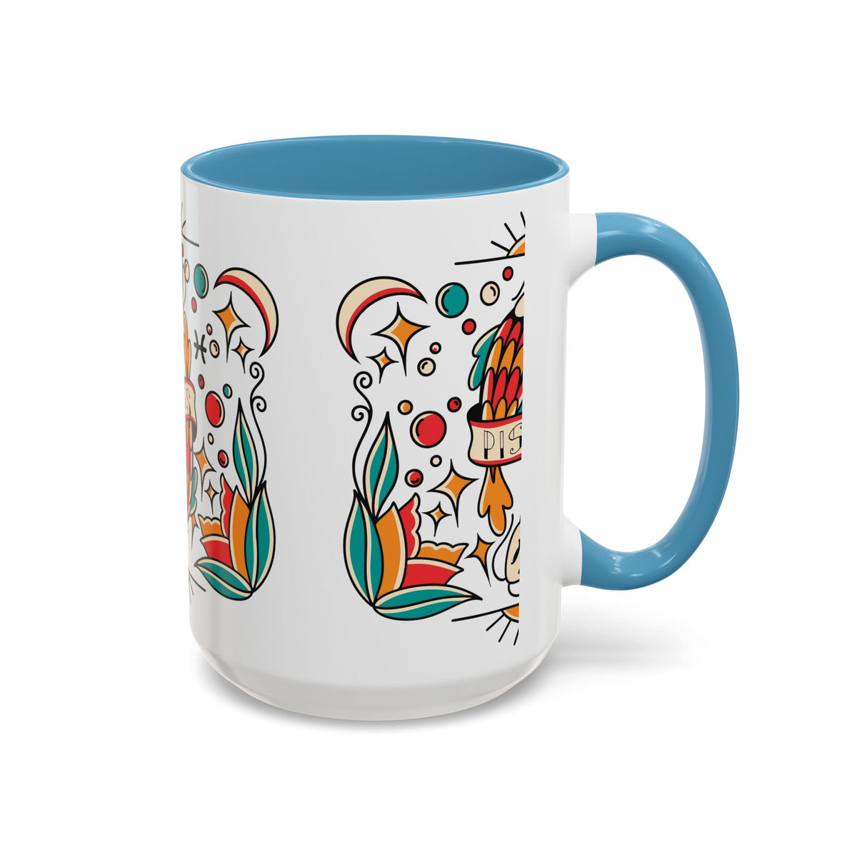 Colorful Pisces Zodiac Mug, Painted Ceramic 11oz Unique Coffee Cup - Ira World Art LLC