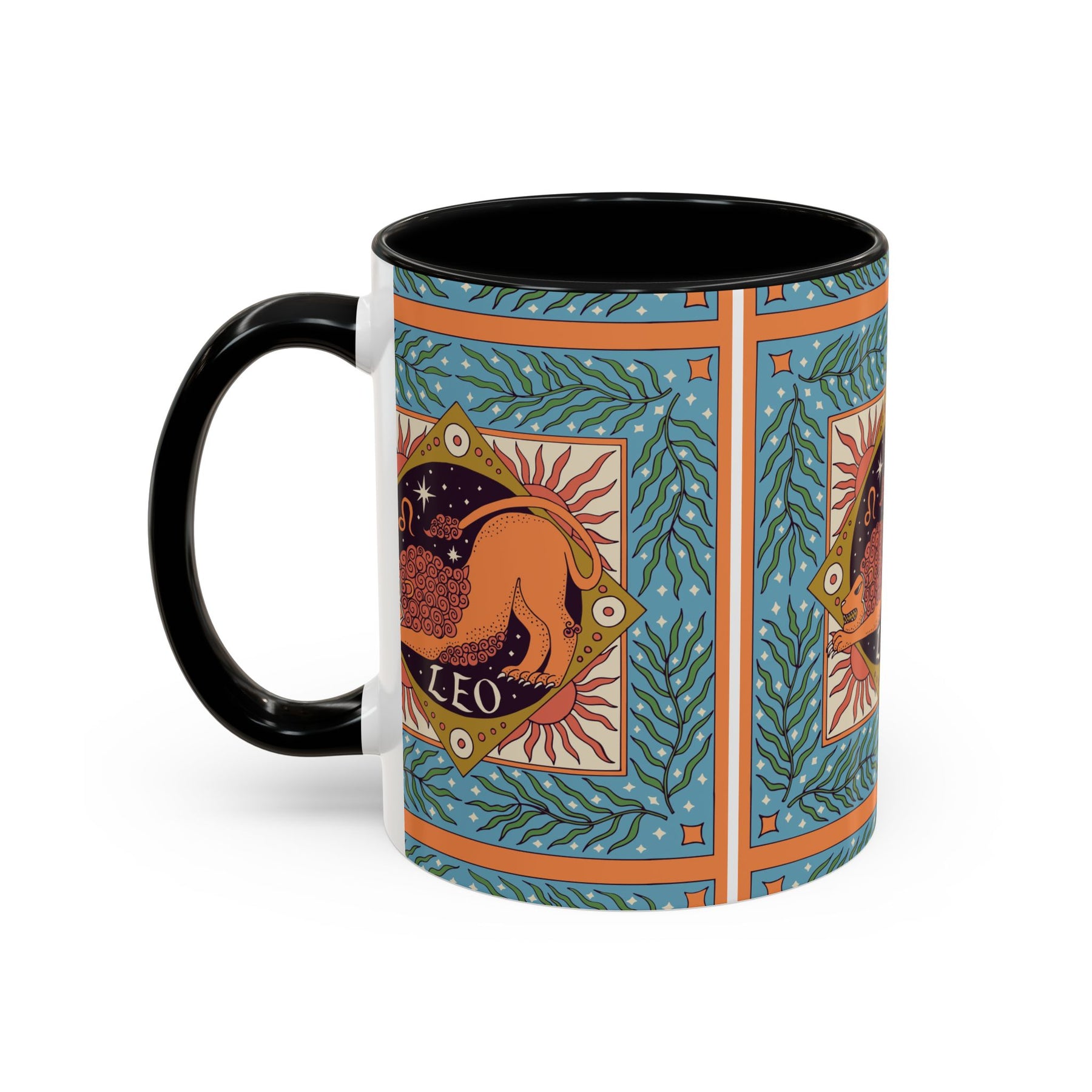 Vibrant Leo Zodiac Coffee Mug, Custom Ceramic 11oz & 15oz Colorful Design - Ira World Art LLC