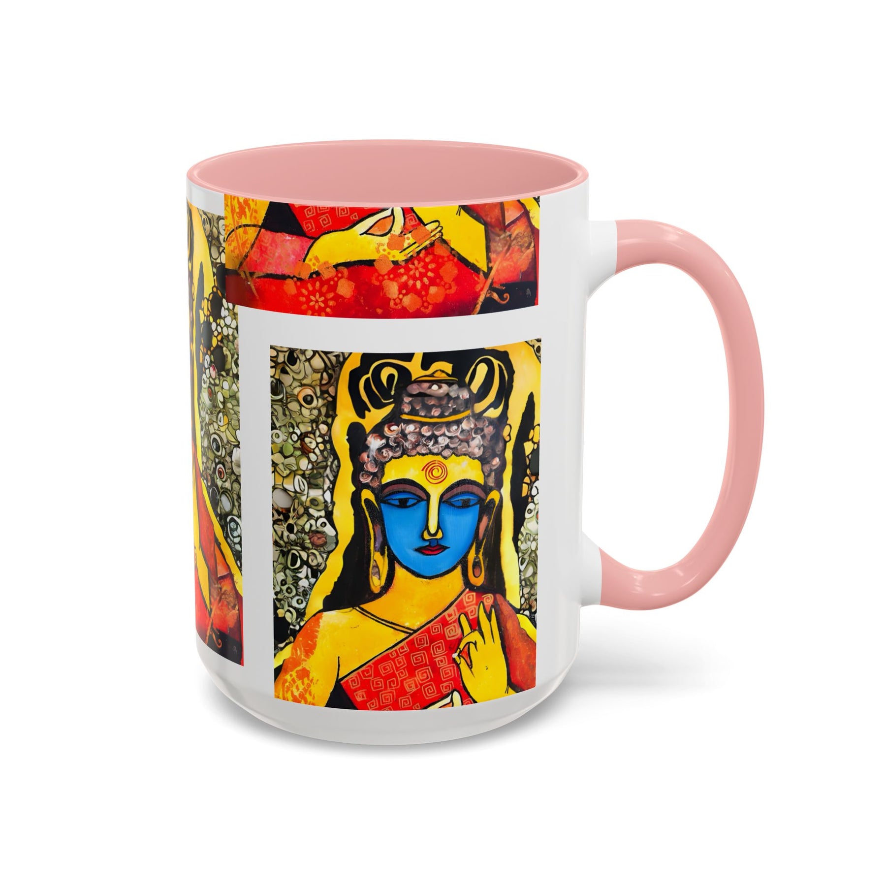 Inspirational Yoga Ceramic Mug, Colorful Buddhist Painting, 11oz & 15oz Unique Coffee Cup - Ira World Art LLC