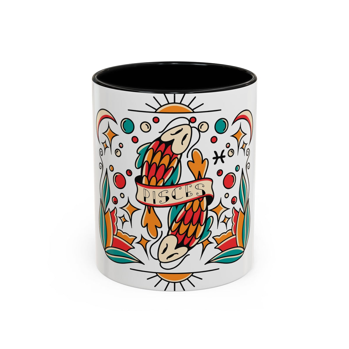 Colorful Pisces Zodiac Mug, Painted Ceramic 11oz Unique Coffee Cup - Ira World Art LLC