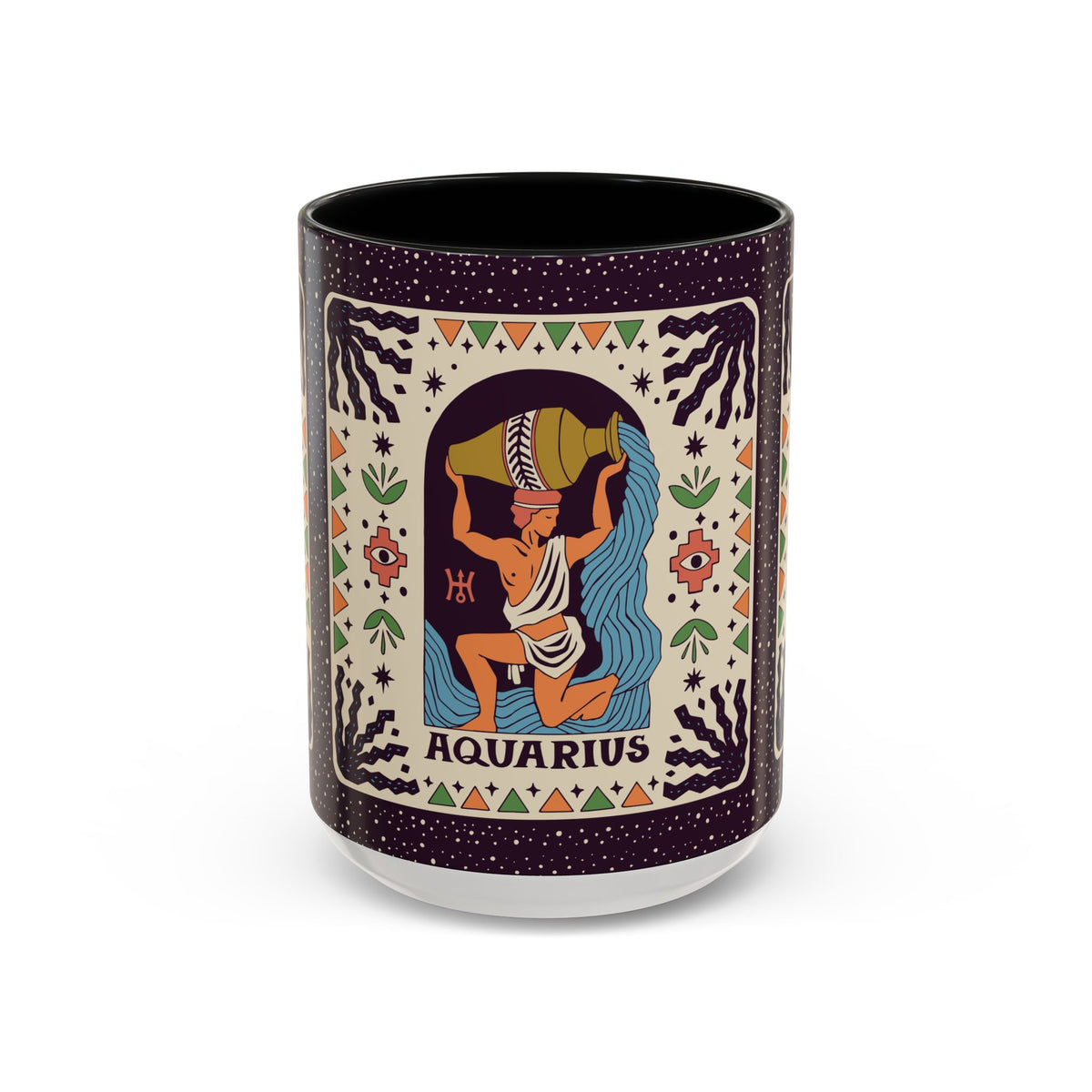 Aquarius Zodiac Painted Mug, Custom Ceramic 11oz and 15oz Coffee Cup - Ira World Art LLC