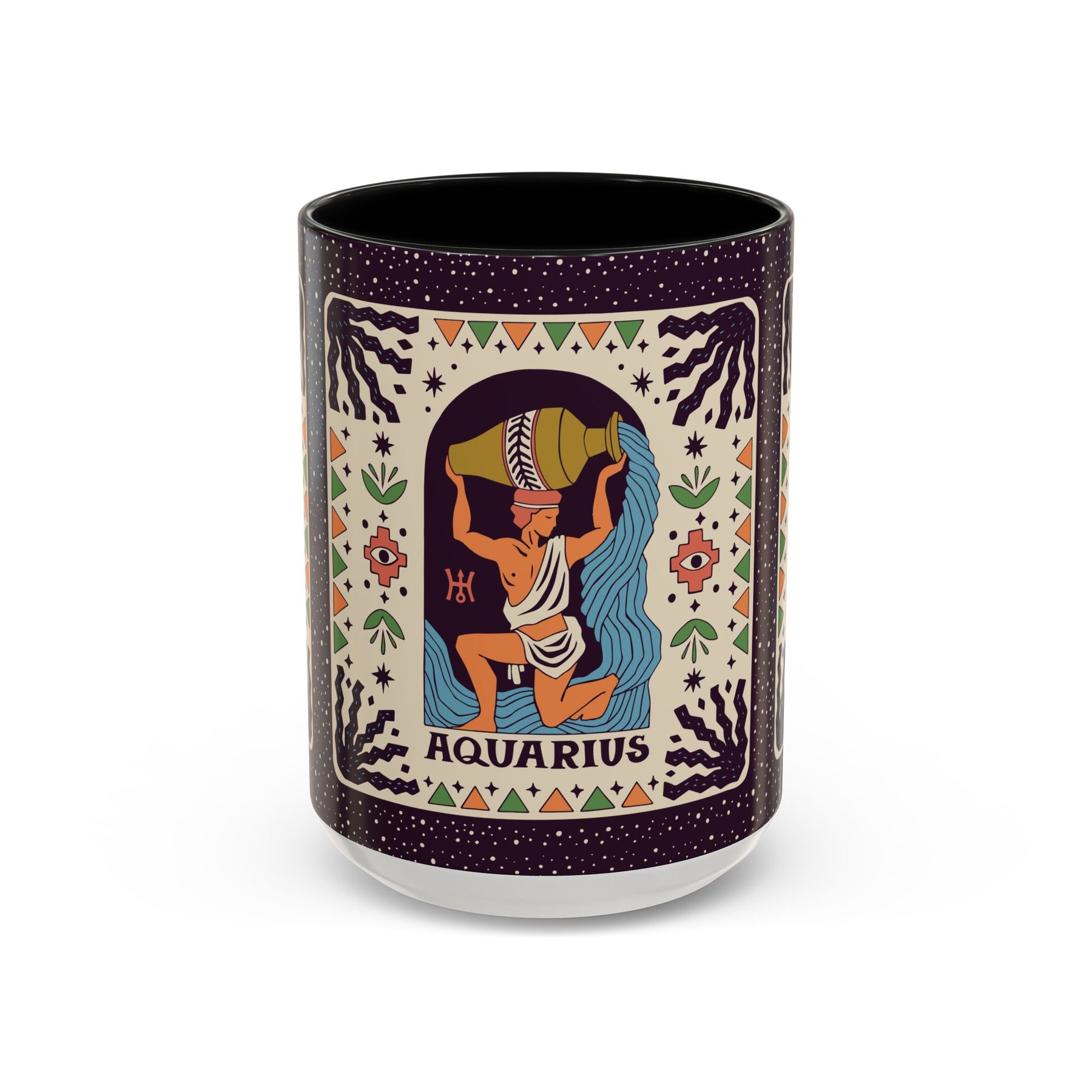 Aquarius Zodiac Painted Mug, Custom Ceramic 11oz and 15oz Coffee Cup - Ira World Art LLC