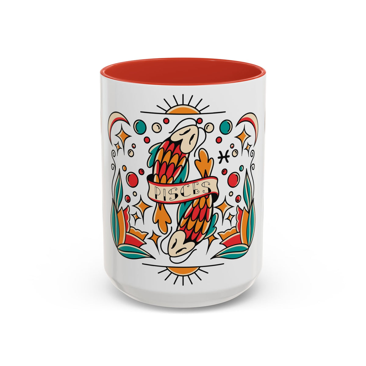 Colorful Pisces Zodiac Mug, Painted Ceramic 11oz Unique Coffee Cup - Ira World Art LLC
