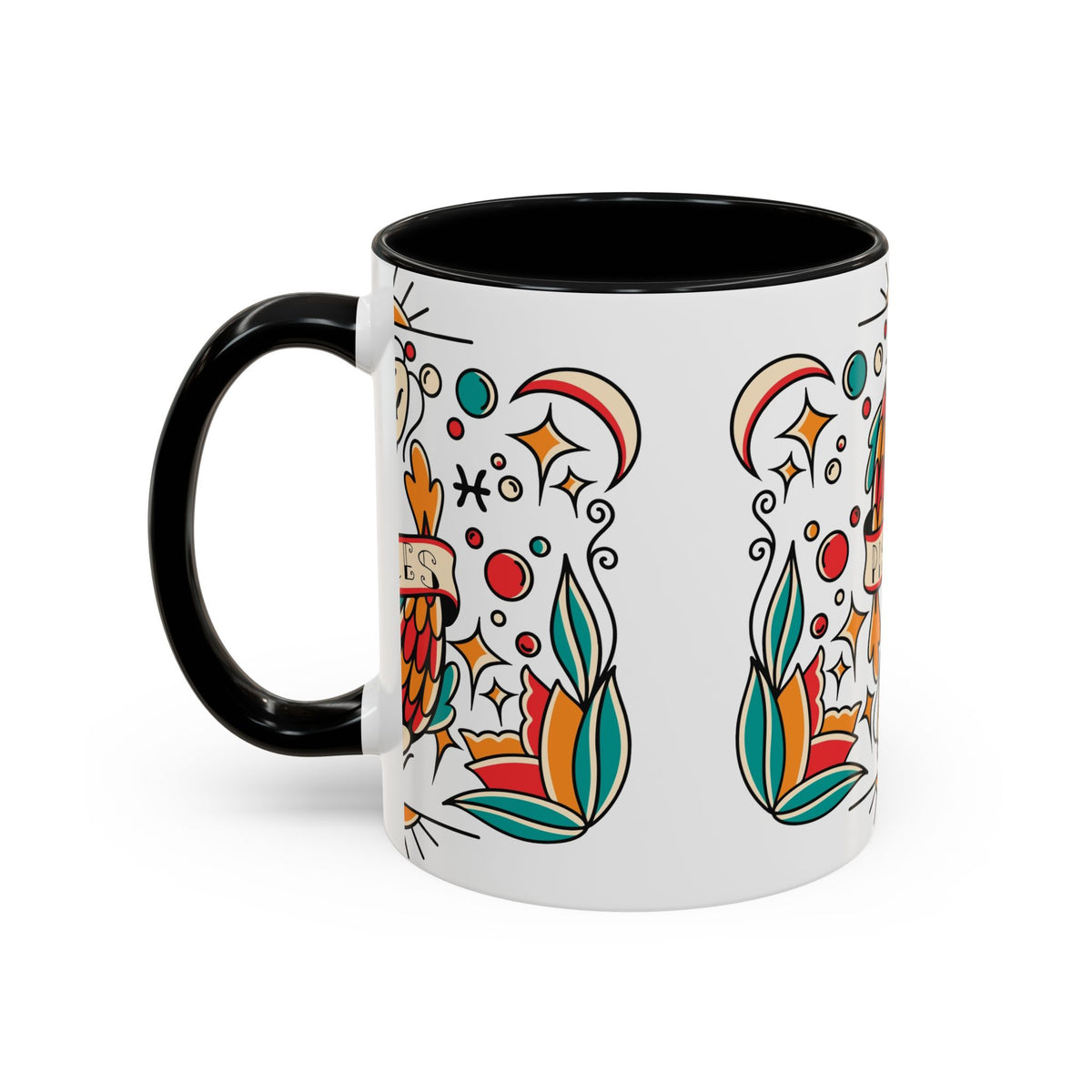 Colorful Pisces Zodiac Mug, Painted Ceramic 11oz Unique Coffee Cup - Ira World Art LLC