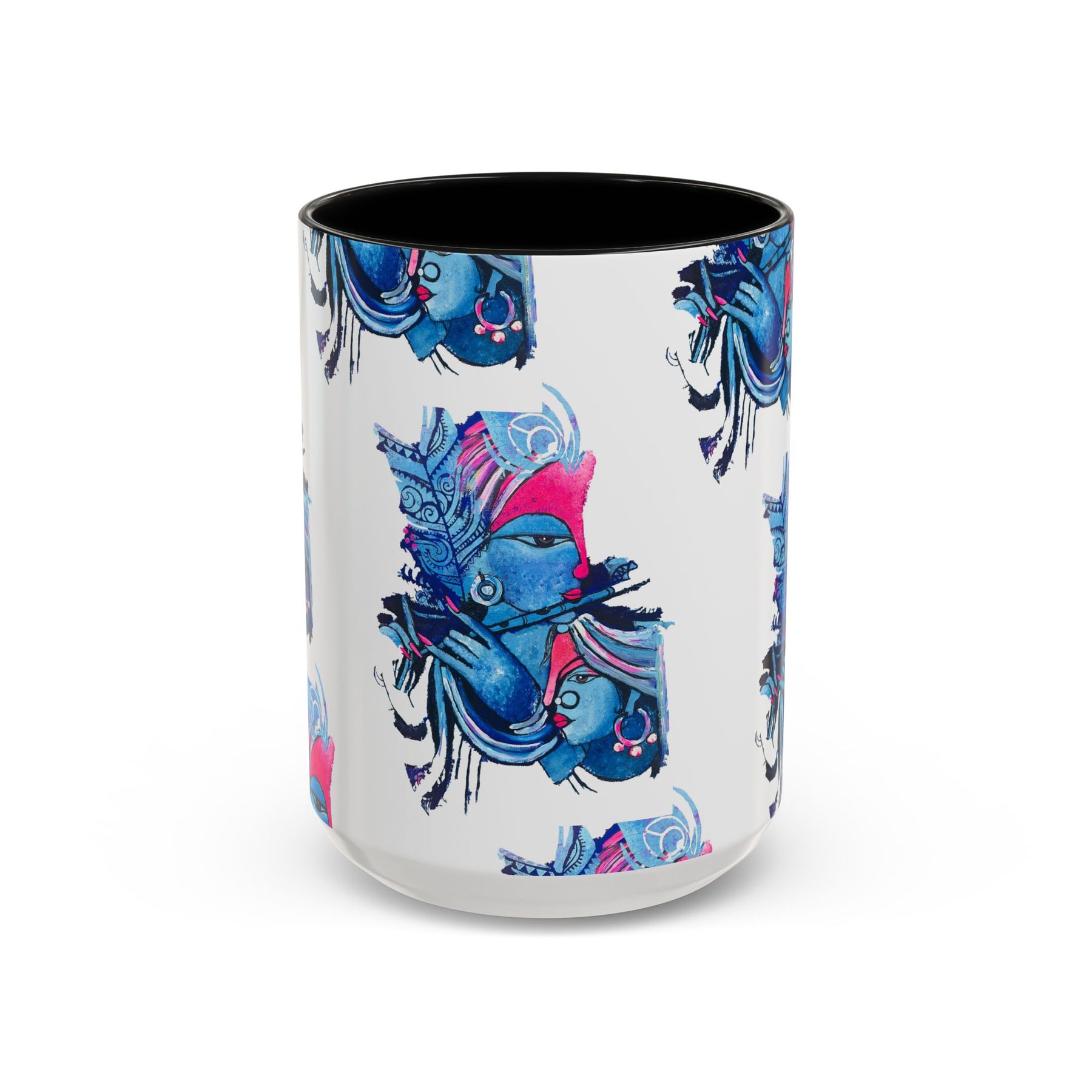 Vibrant Blue Ceramic Coffee Mug with Artistic Hindu Design, 11oz & 15oz - Ira World Art LLC
