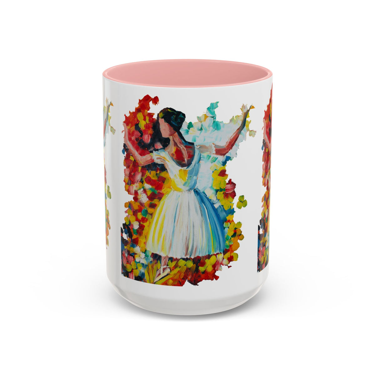 Colorful Ballet Latte Mug, Artistic Ceramic Coffee Cup with Floral Design - Ira World Art LLC