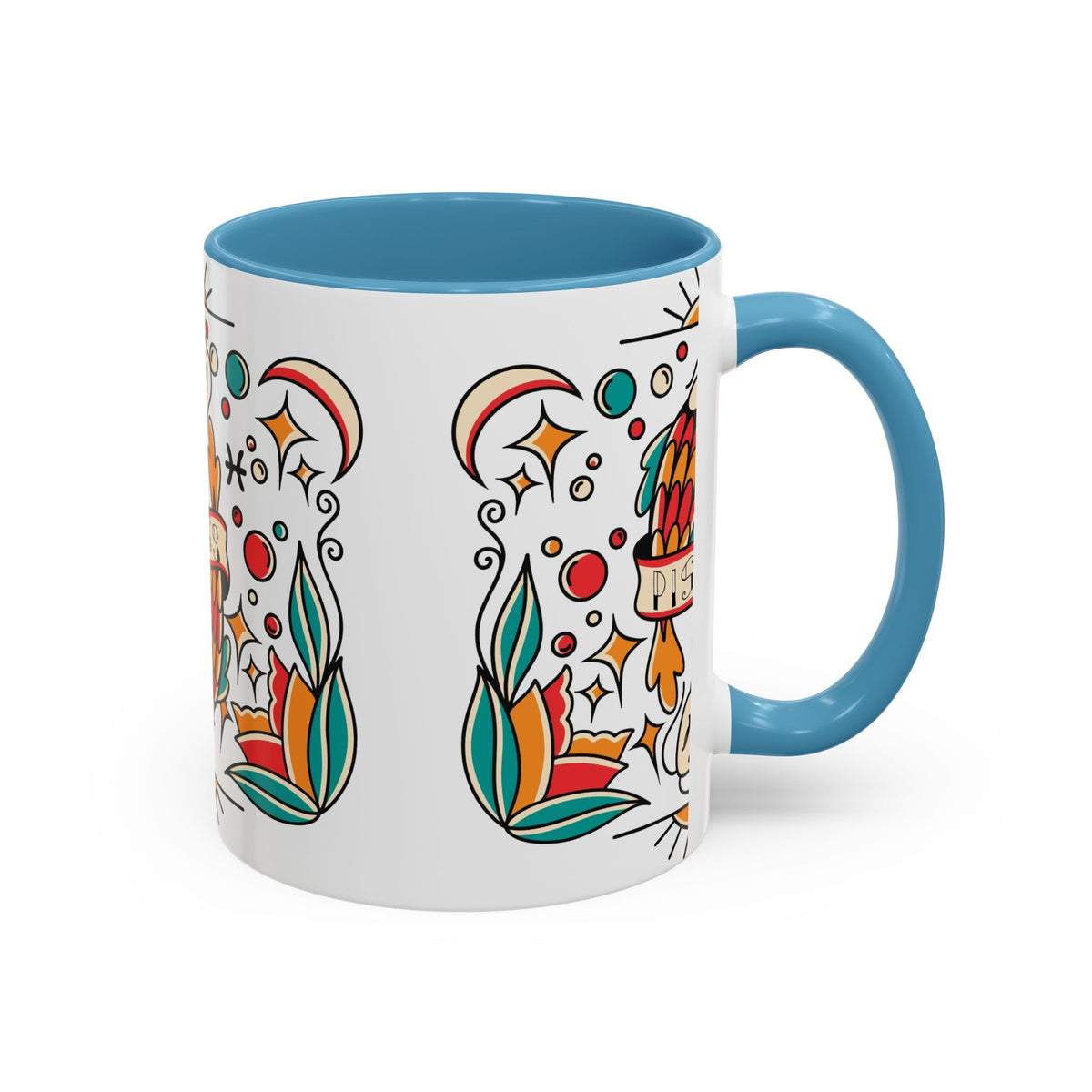 Colorful Pisces Zodiac Mug, Painted Ceramic 11oz Unique Coffee Cup - Ira World Art LLC