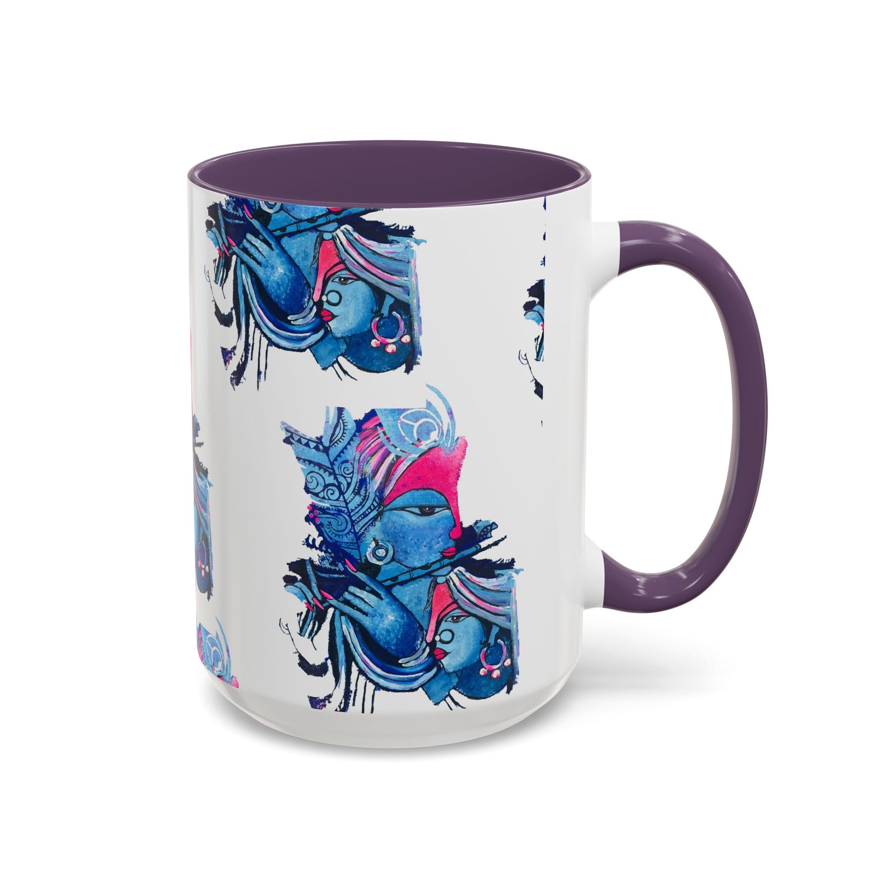 Vibrant Blue Ceramic Coffee Mug with Artistic Hindu Design, 11oz & 15oz - Ira World Art LLC