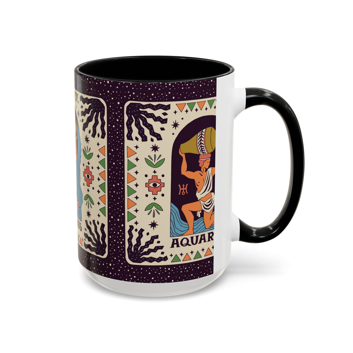 Aquarius Zodiac Painted Mug, Custom Ceramic 11oz and 15oz Coffee Cup - Ira World Art LLC