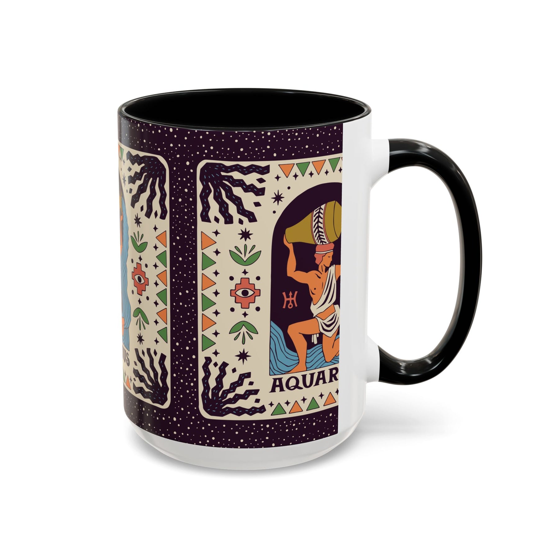 Aquarius Zodiac Painted Mug, Custom Ceramic 11oz and 15oz Coffee Cup - Ira World Art LLC