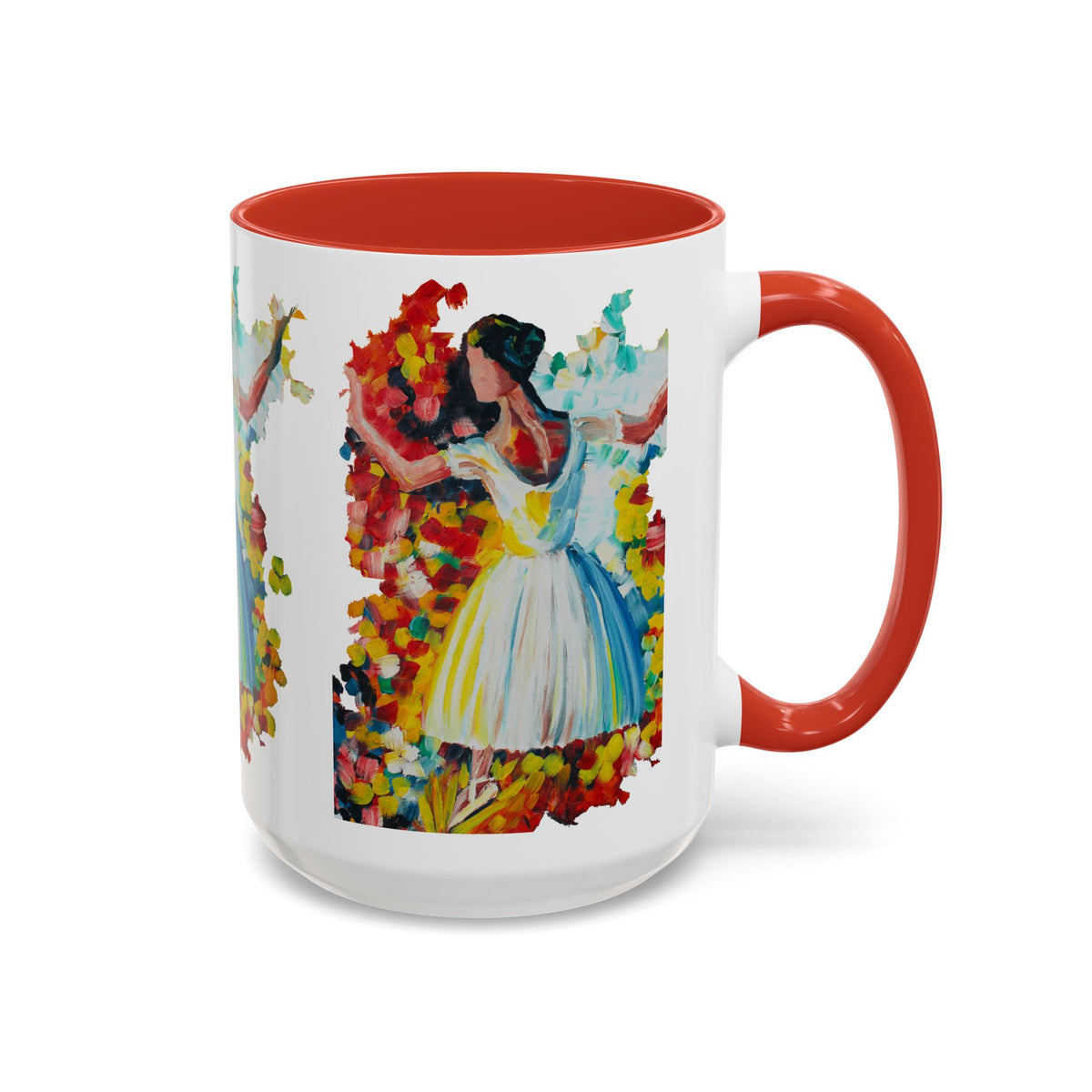 Colorful Ballet Latte Mug, Artistic Ceramic Coffee Cup with Floral Design - Ira World Art LLC