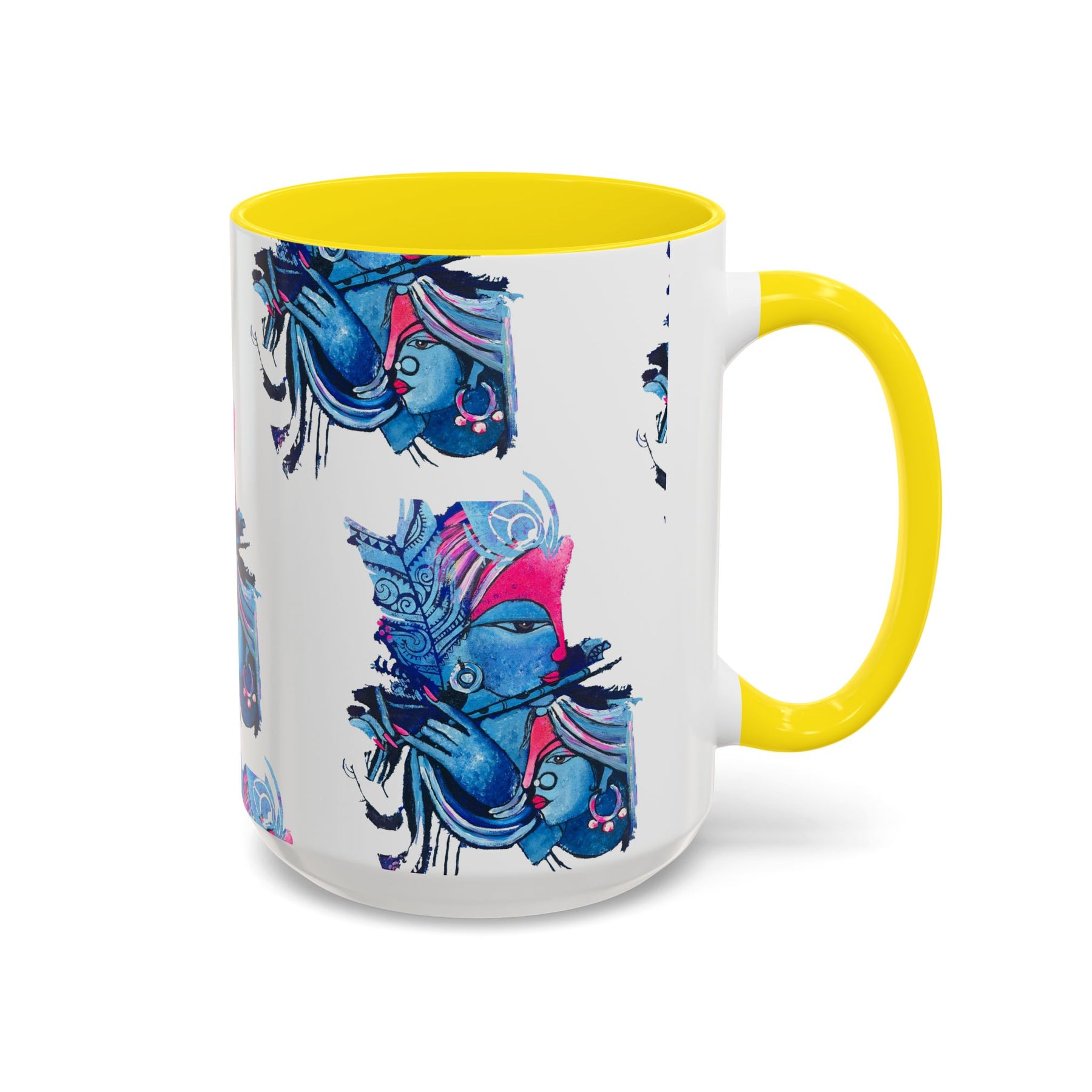 Vibrant Blue Ceramic Coffee Mug with Artistic Hindu Design, 11oz & 15oz - Ira World Art LLC