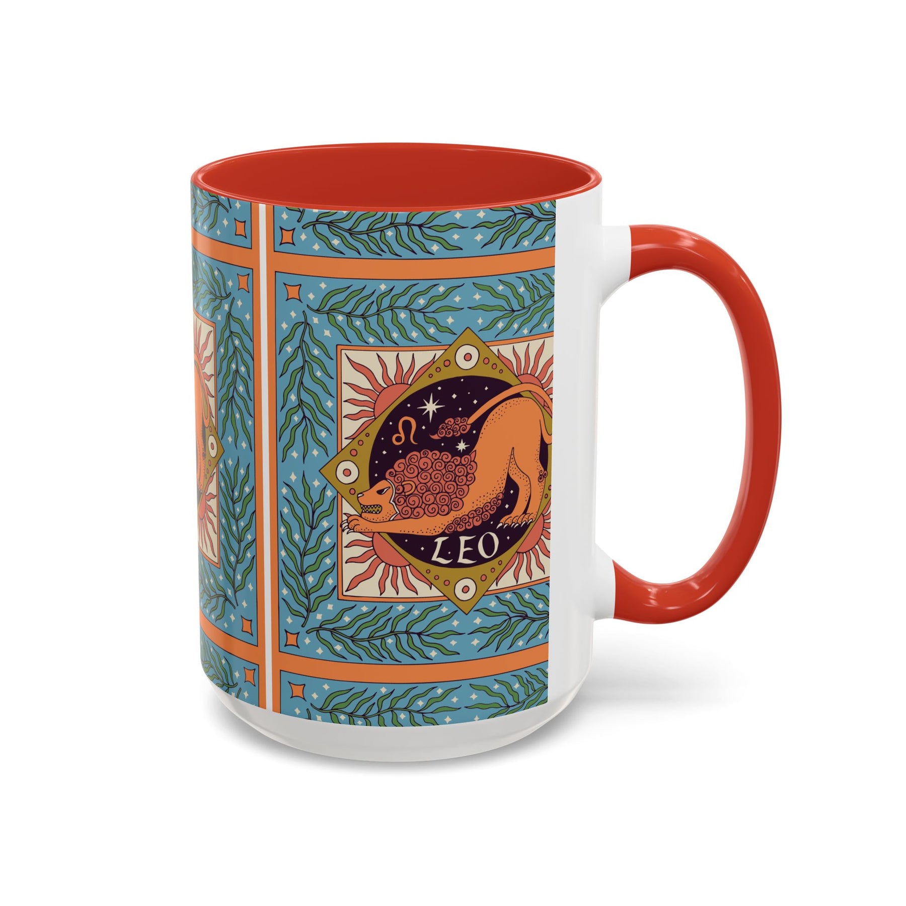 Vibrant Leo Zodiac Coffee Mug, Custom Ceramic 11oz & 15oz Colorful Design - Ira World Art LLC