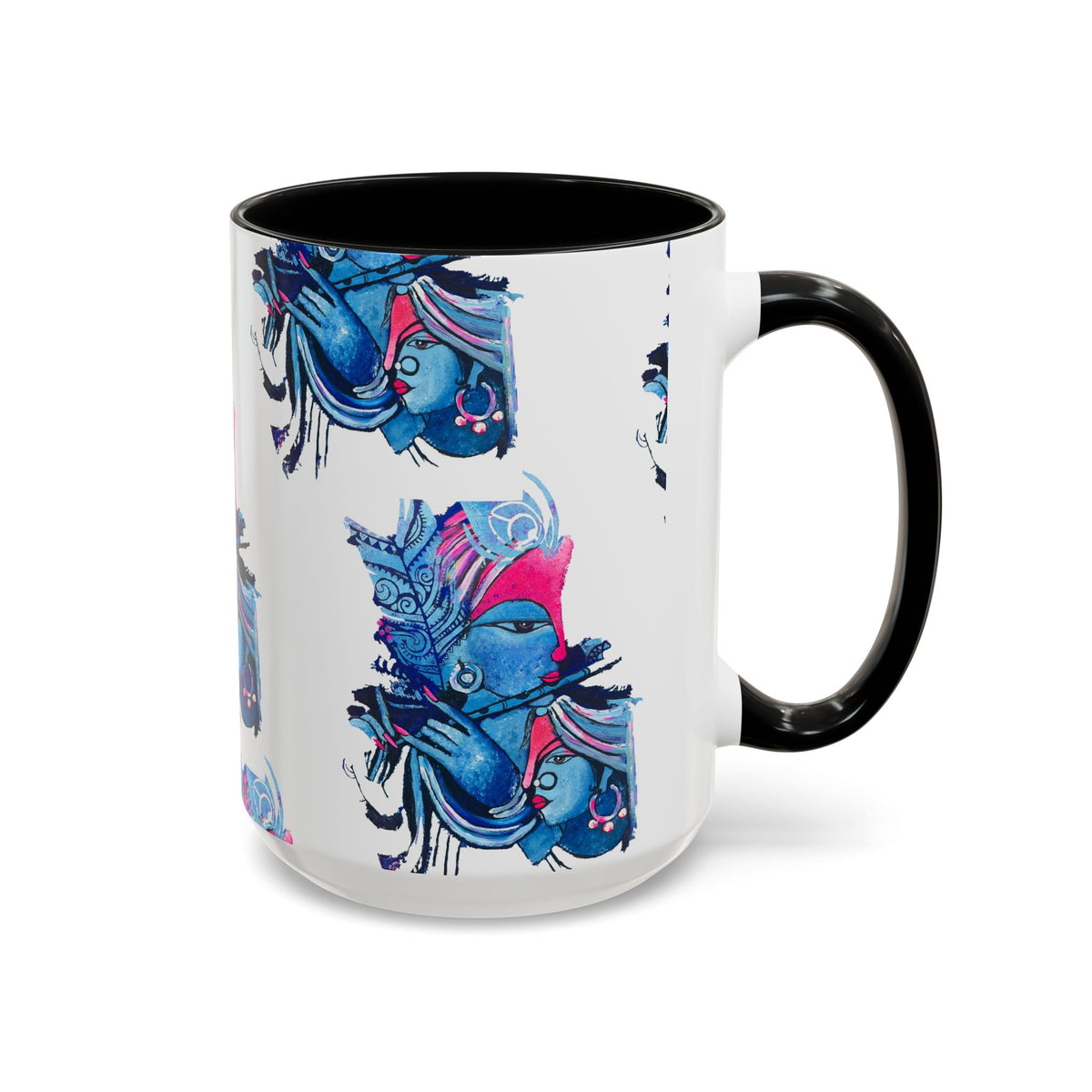 Vibrant Blue Ceramic Coffee Mug with Artistic Hindu Design, 11oz & 15oz - Ira World Art LLC