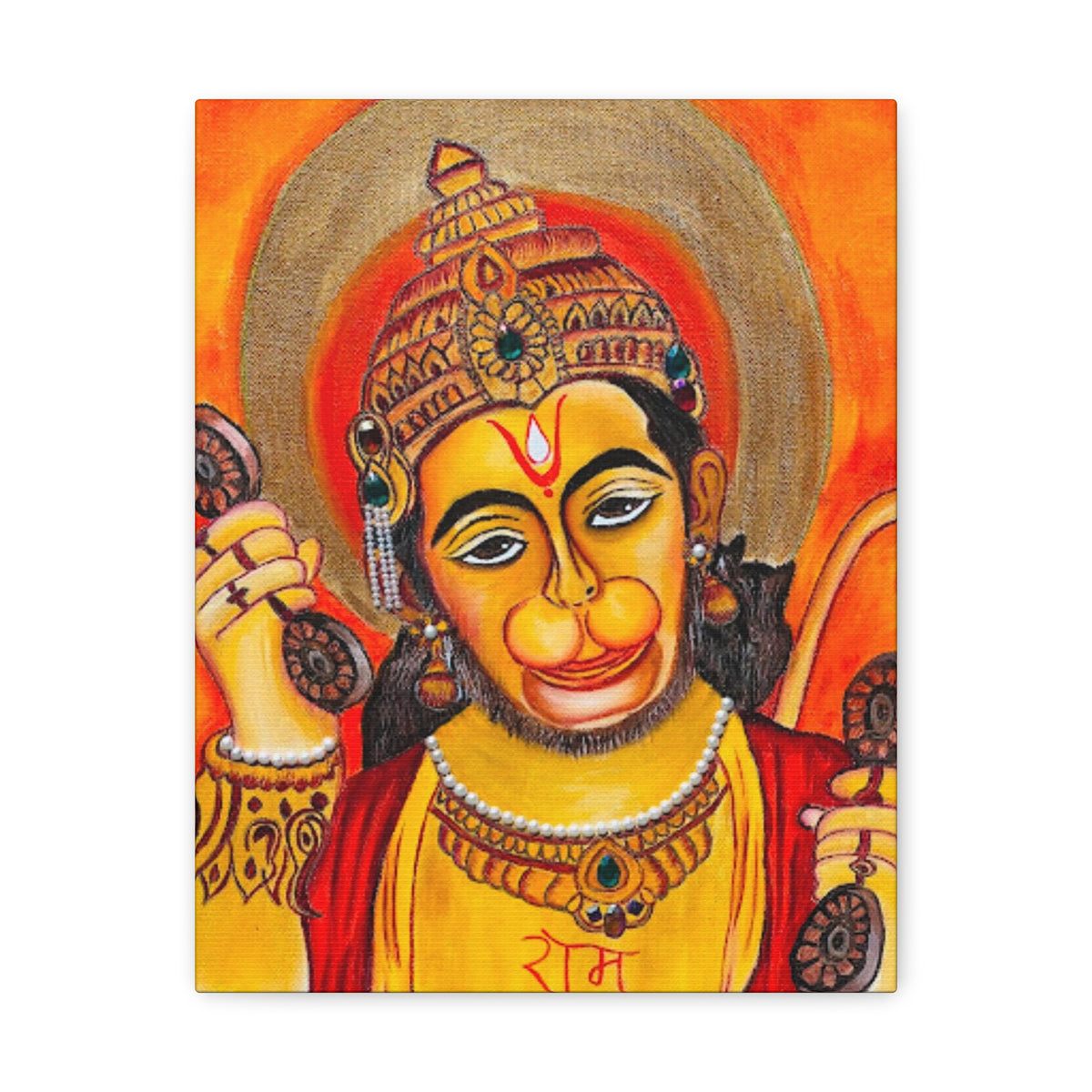 Sacred Strength: Lord Hanuman Gallery Wrap Canvas Print for Divine Home Decor - Ira World Art LLC