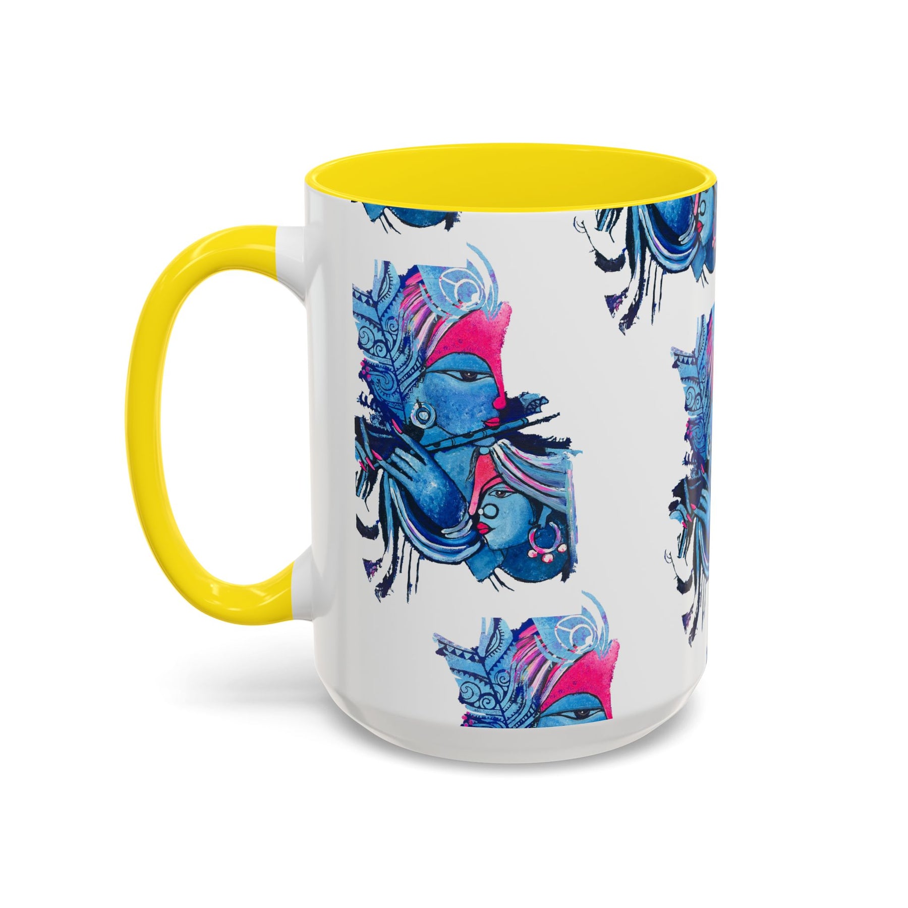 Vibrant Blue Ceramic Coffee Mug with Artistic Hindu Design, 11oz & 15oz - Ira World Art LLC