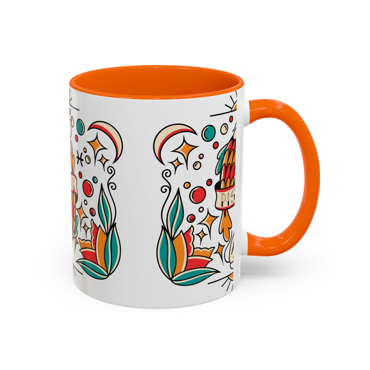 Colorful Pisces Zodiac Mug, Painted Ceramic 11oz Unique Coffee Cup - Ira World Art LLC