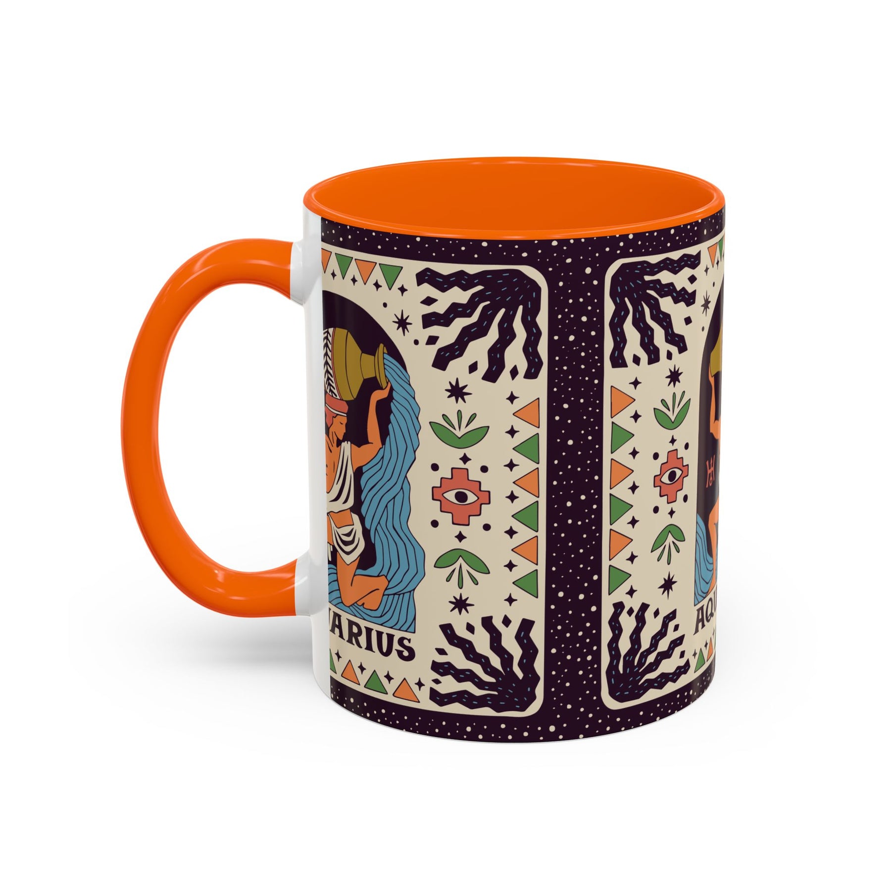 Aquarius Zodiac Painted Mug, Custom Ceramic 11oz and 15oz Coffee Cup - Ira World Art LLC