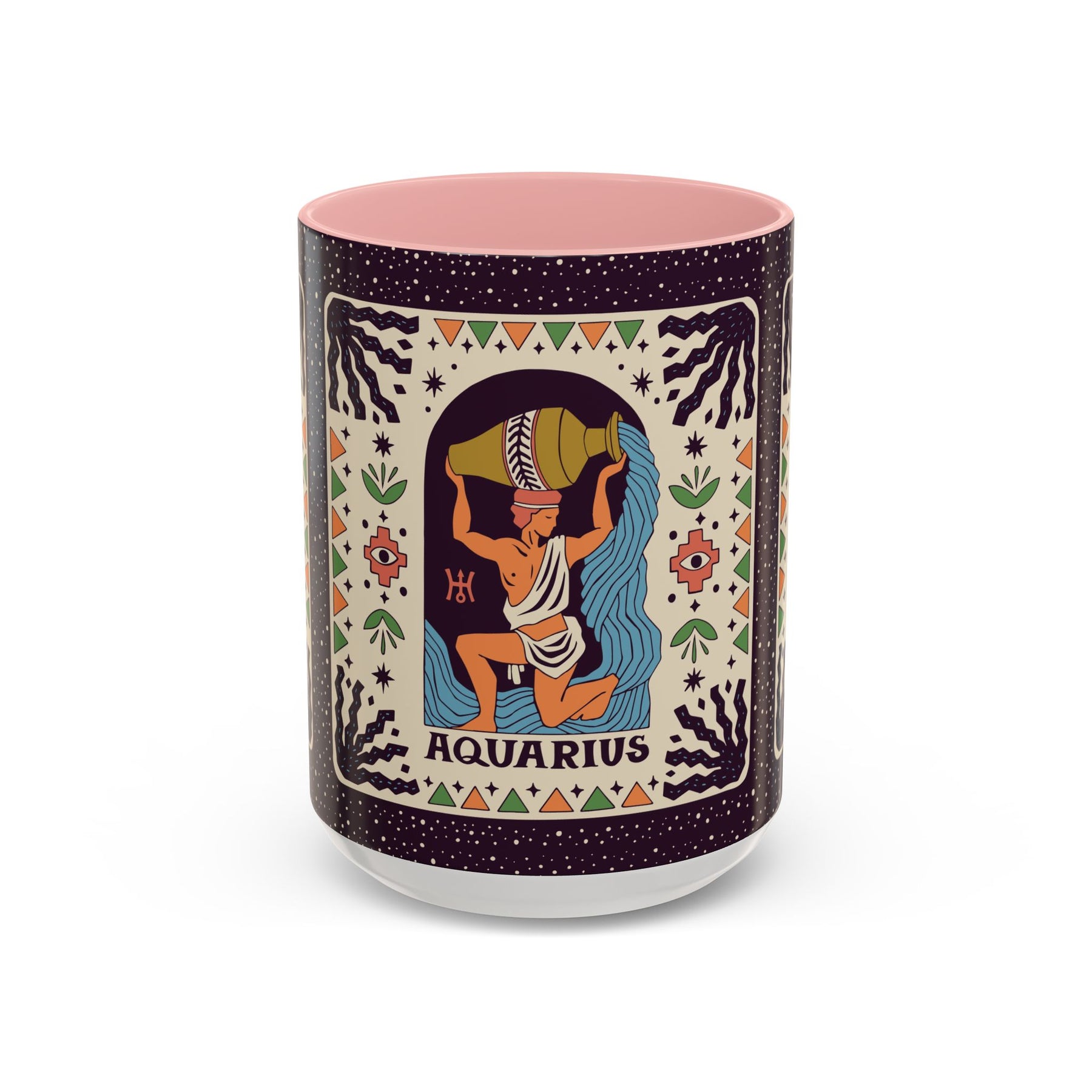 Aquarius Zodiac Painted Mug, Custom Ceramic 11oz and 15oz Coffee Cup - Ira World Art LLC