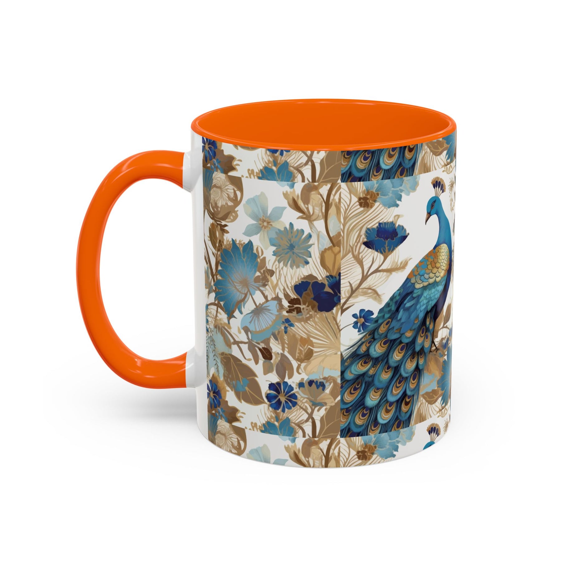 Elegant Peacock Ceramic Coffee Mug, Colorful 11oz & 15oz Custom Design - Ira World Art LLC