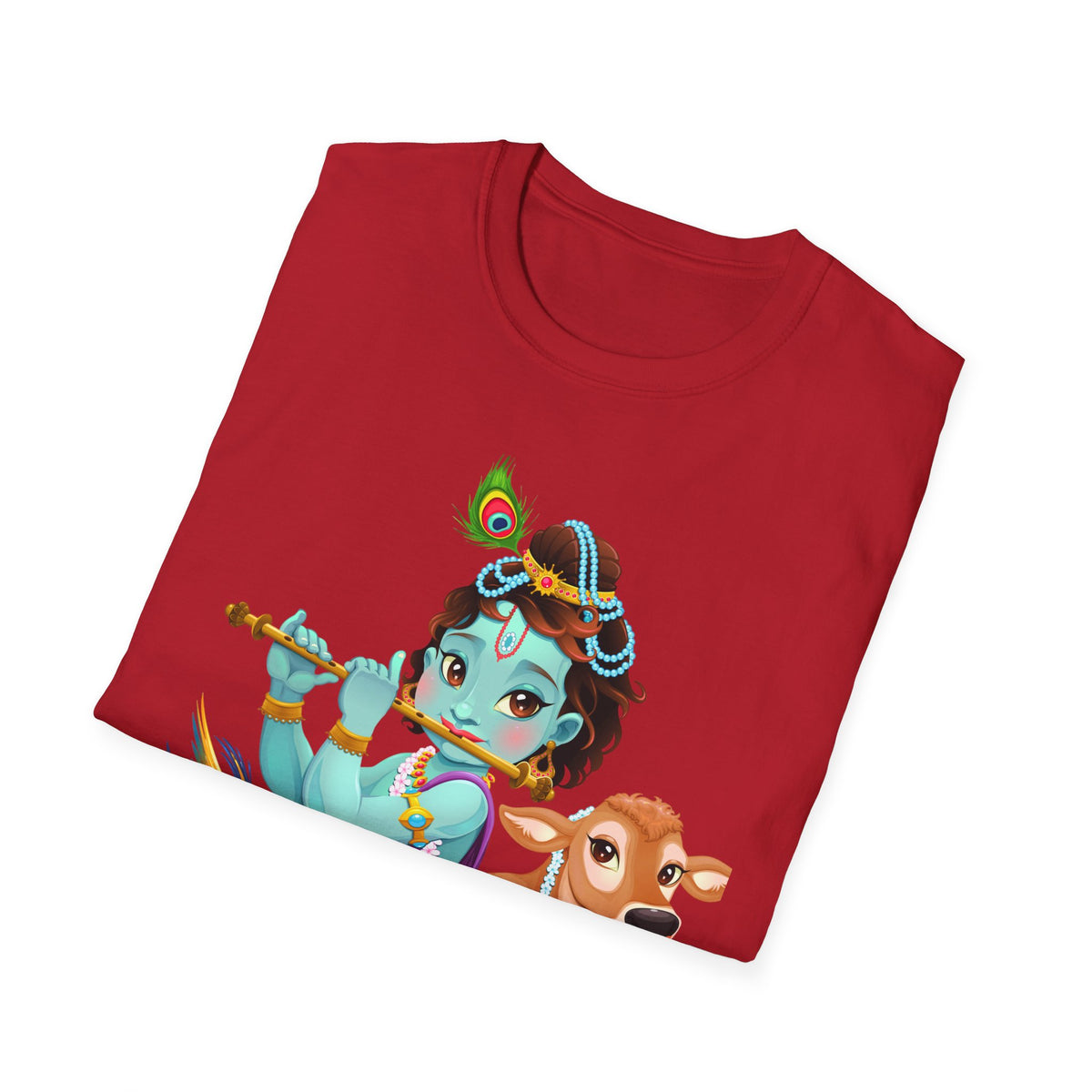 Krishna with Cow Unisex Softstyle T-Shirt, Hindu God Tee, Spiritual Apparel, Religious Graphic Shirt, Indian Mythology Top - Ira World Art LLC