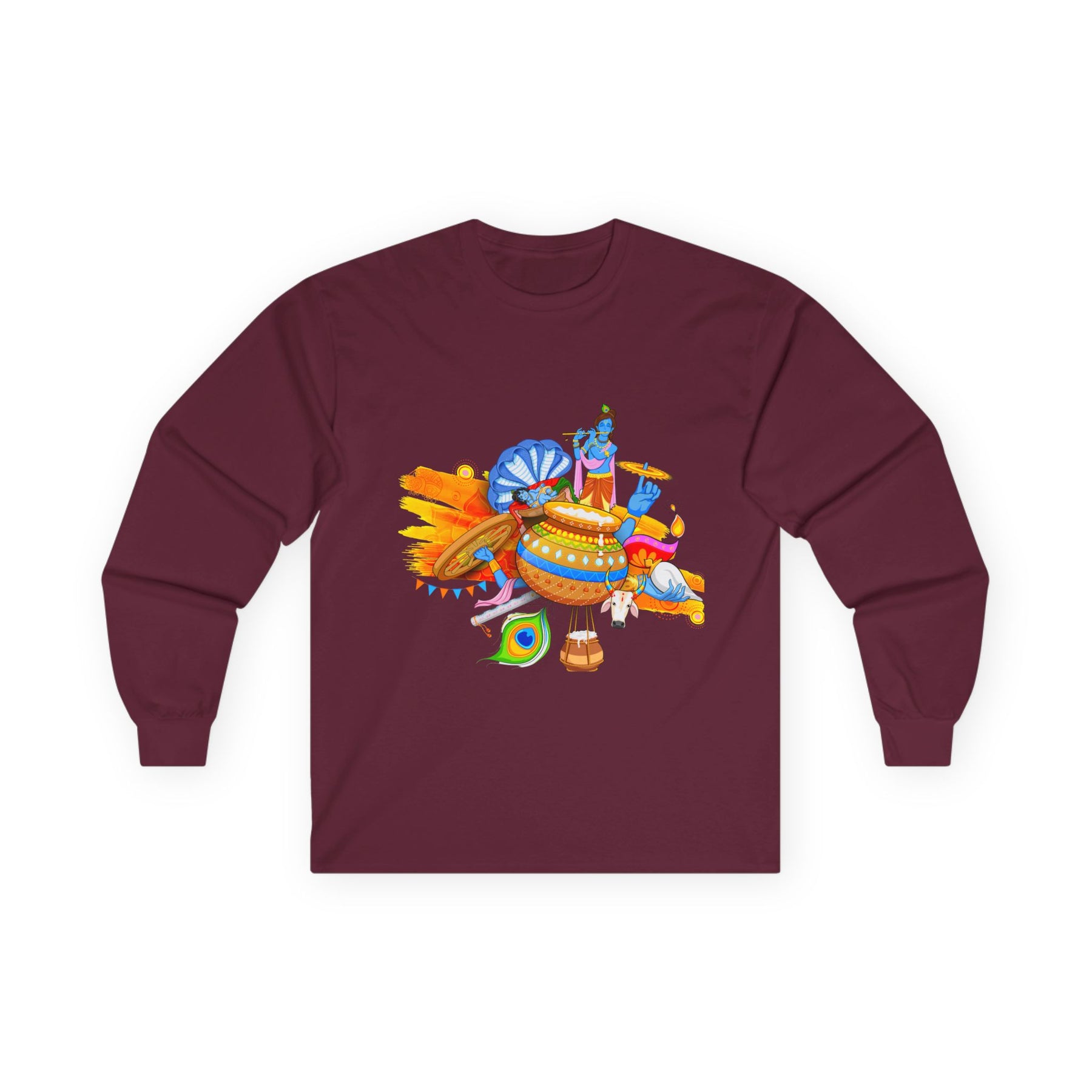 Krishan Full Sleeves Tee, Long Sleeve T-Shirt for Men and Women, Cotton Shirt, Religious Gift, Casual Top - Ira World Art LLC