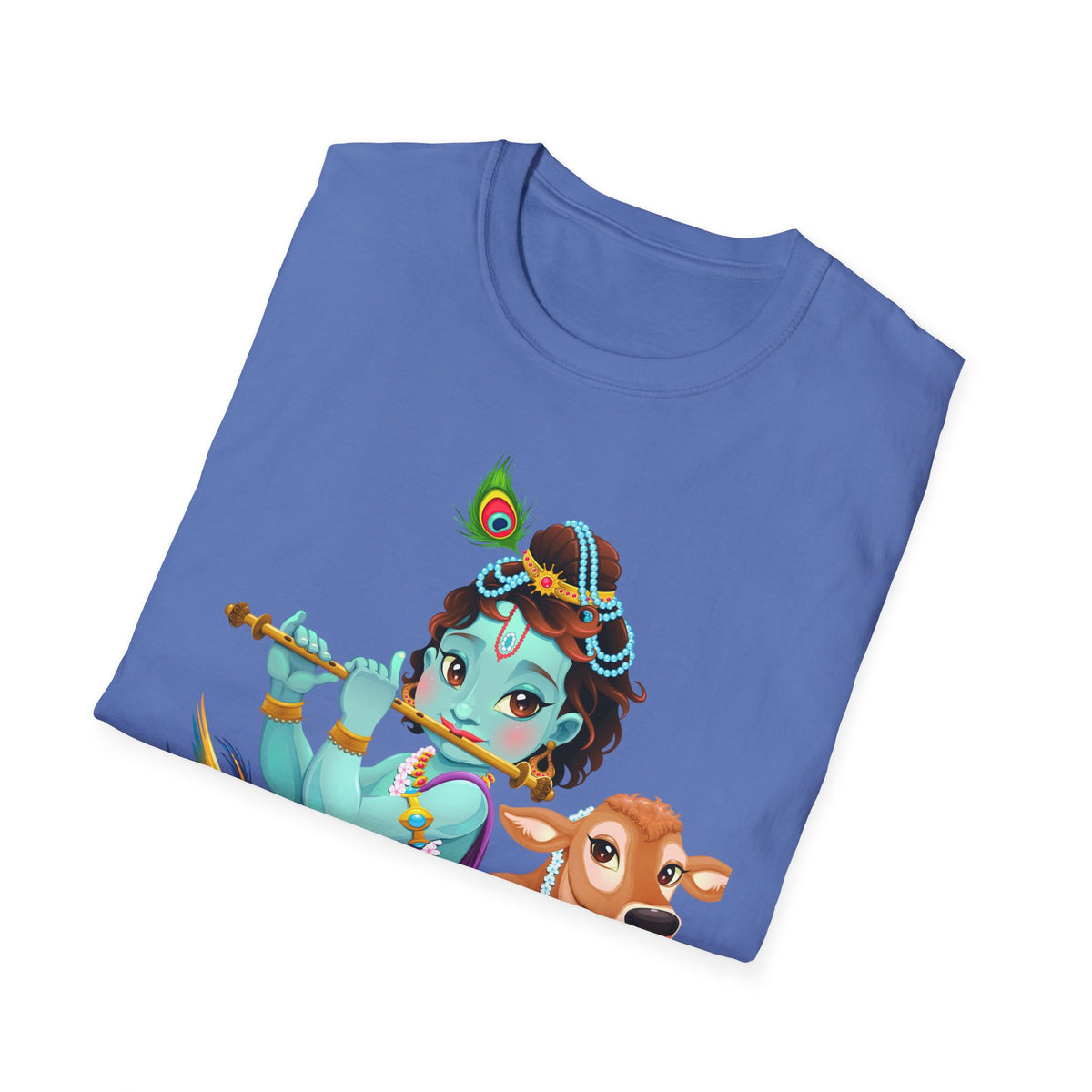 Krishna with Cow Unisex Softstyle T-Shirt, Hindu God Tee, Spiritual Apparel, Religious Graphic Shirt, Indian Mythology Top - Ira World Art LLC
