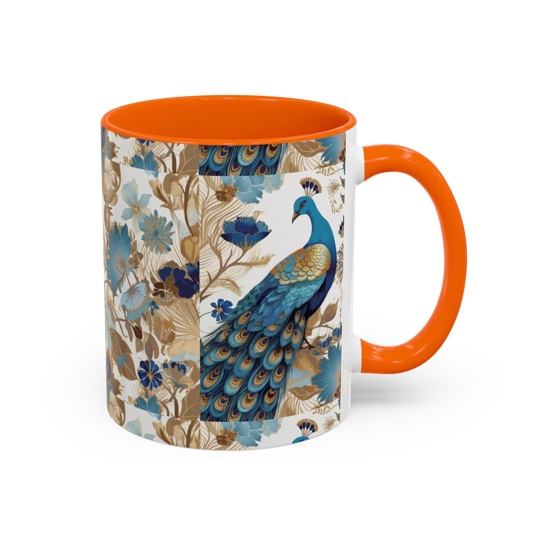 Elegant Peacock Ceramic Coffee Mug, Colorful 11oz & 15oz Custom Design - Ira World Art LLC