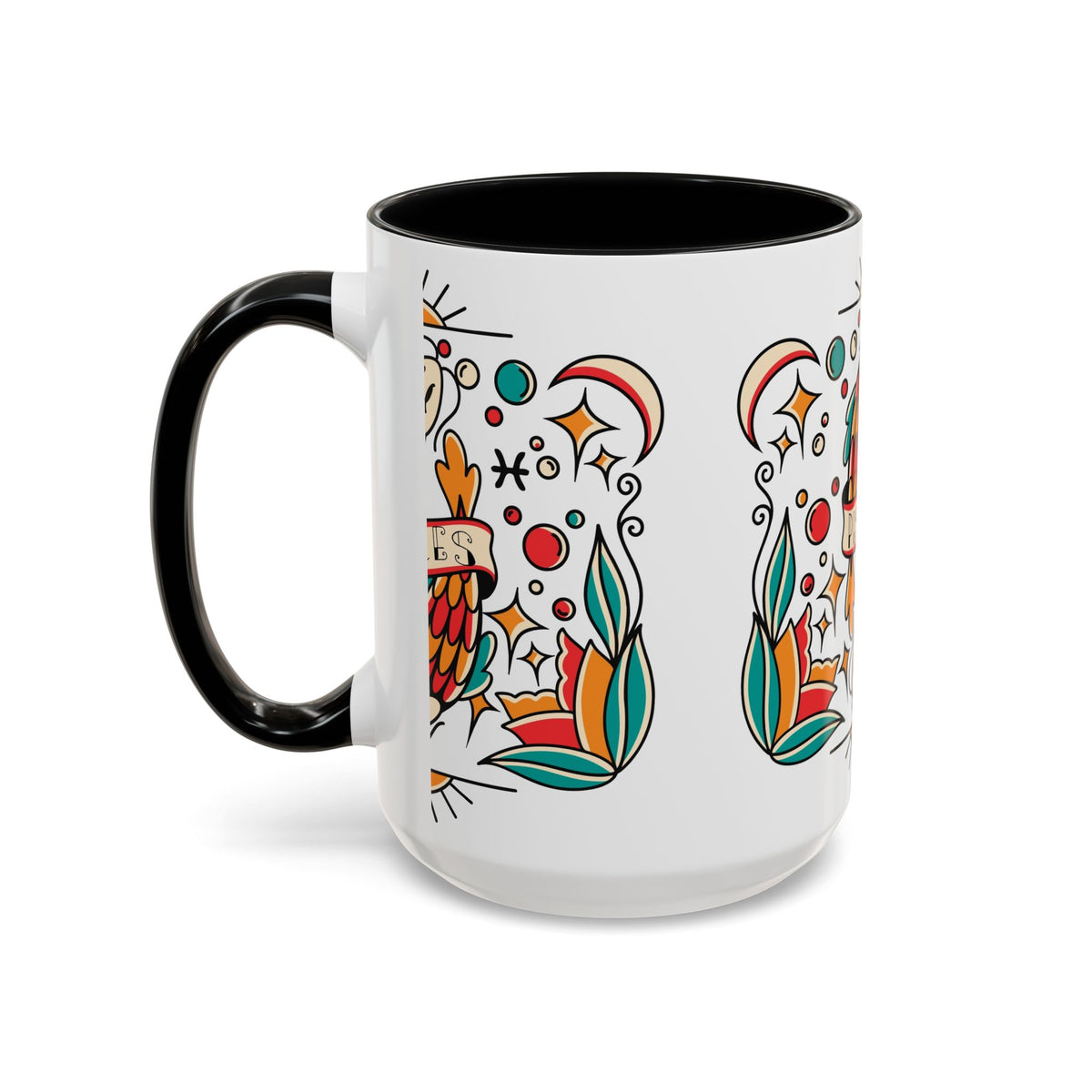 Colorful Pisces Zodiac Mug, Painted Ceramic 11oz Unique Coffee Cup - Ira World Art LLC