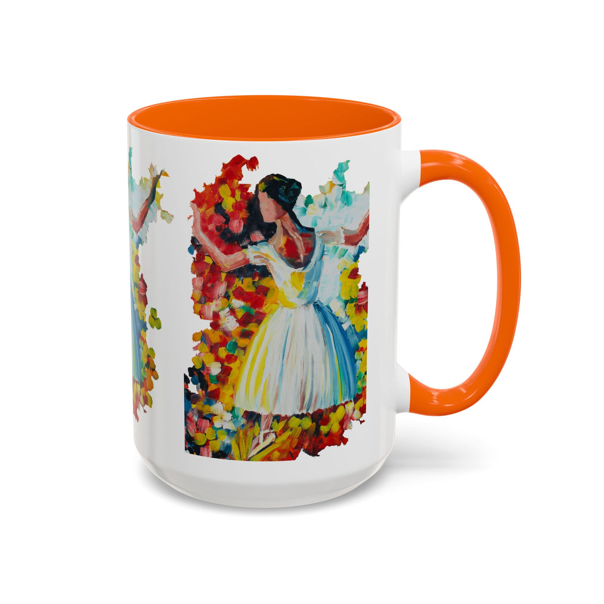 Colorful Ballet Latte Mug, Artistic Ceramic Coffee Cup with Floral Design - Ira World Art LLC
