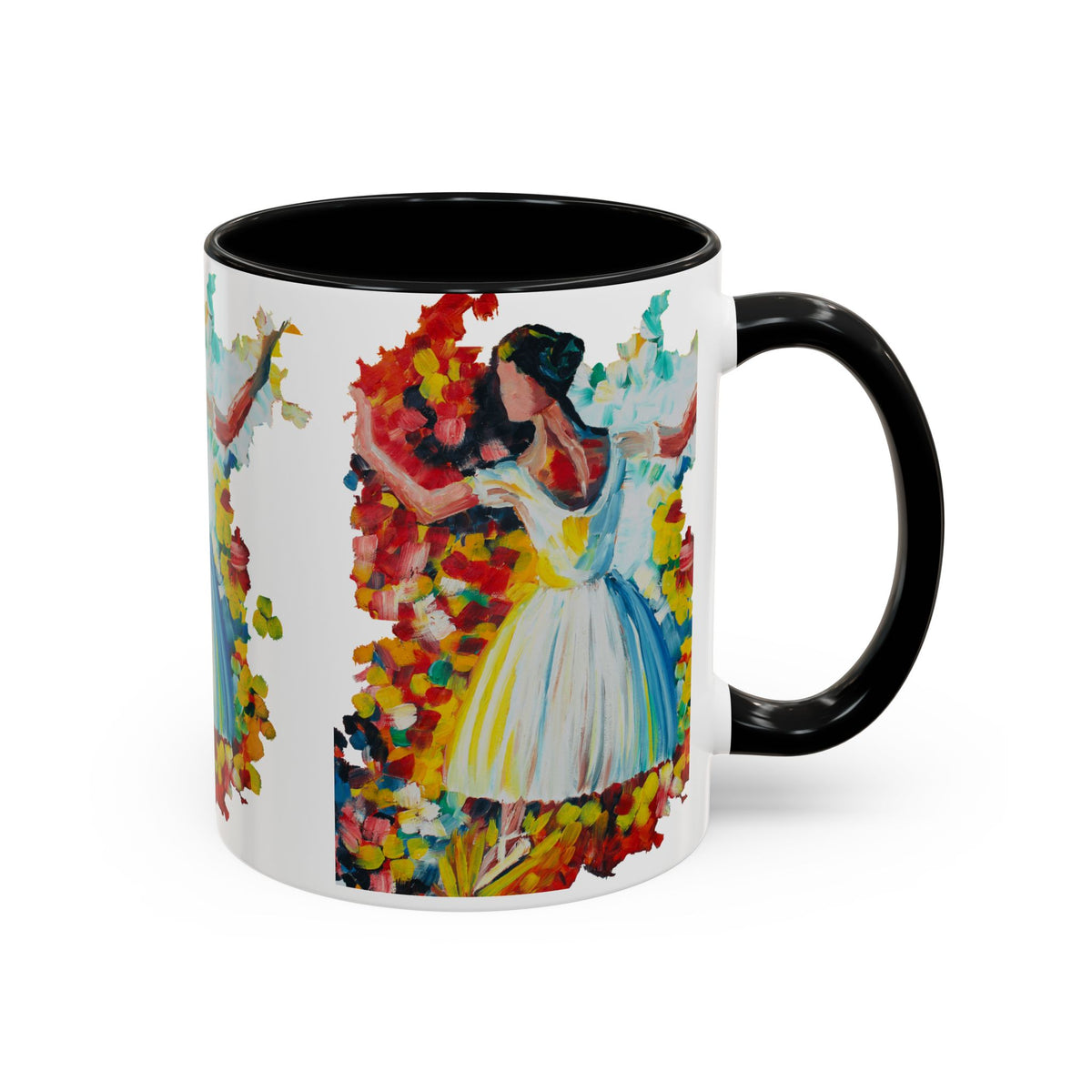 Colorful Ballet Latte Mug, Artistic Ceramic Coffee Cup with Floral Design - Ira World Art LLC