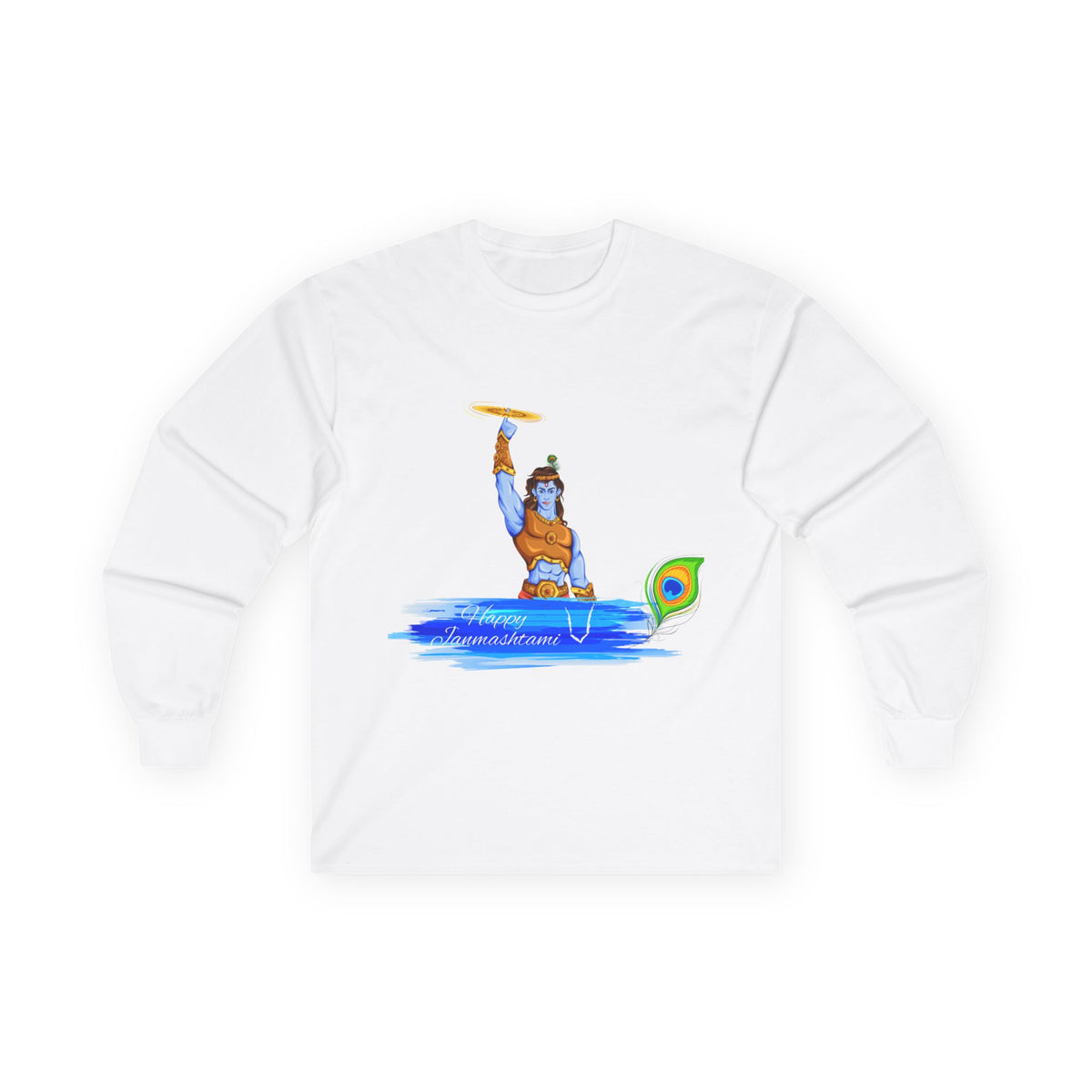 Krishna With Sudarshan Long Sleeve Tee, Unisex Shirt, Hindu God Graphic Tee, Spiritual Apparel, Religious Clothing, Krishna Festival Shirt - Ira World Art LLC