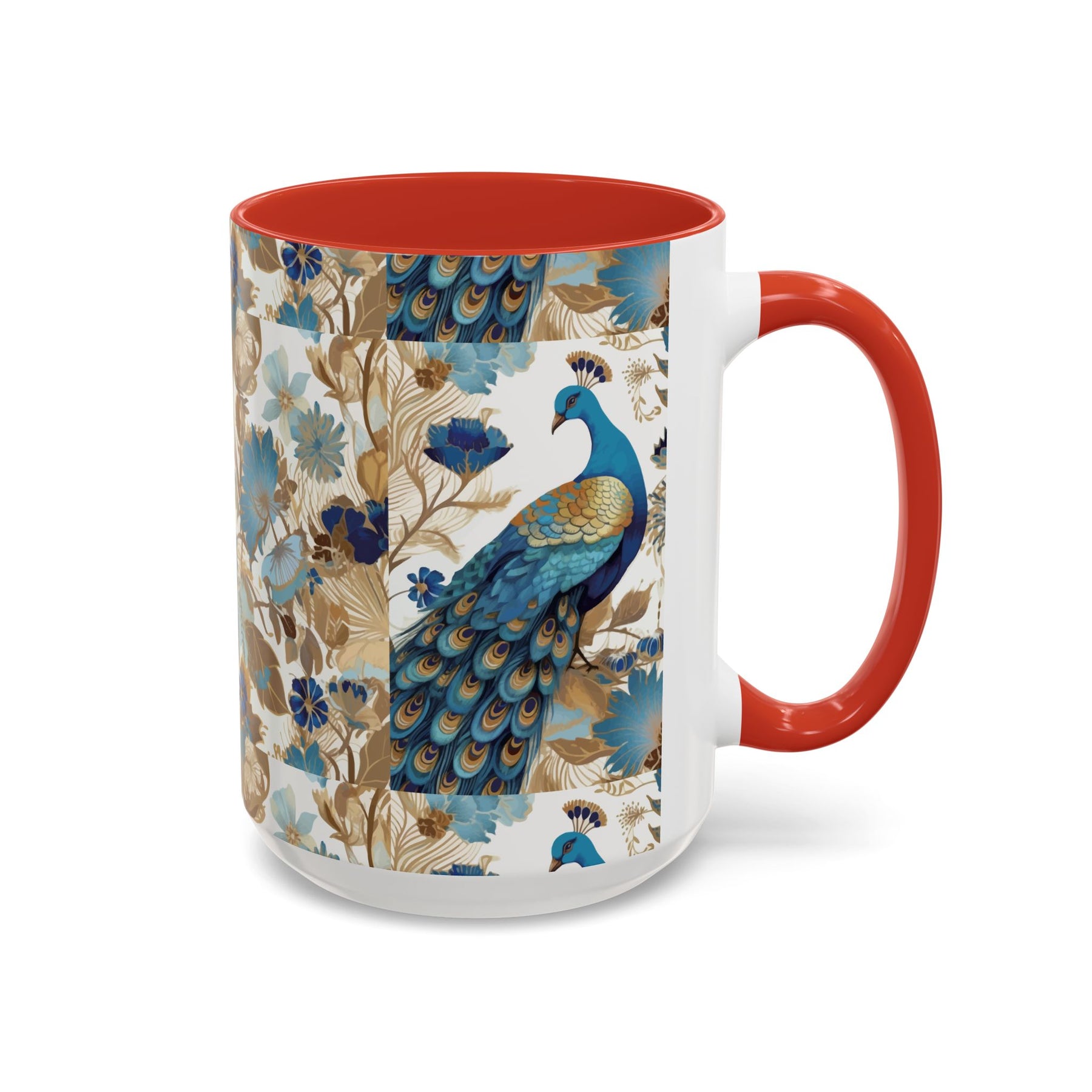 Elegant Peacock Ceramic Coffee Mug, Colorful 11oz & 15oz Custom Design - Ira World Art LLC