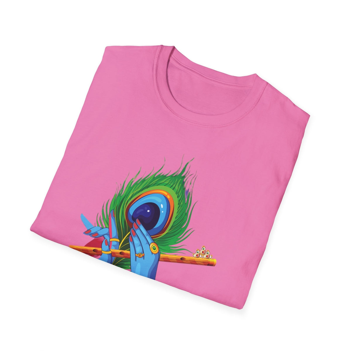 Krishan Hand with Flute and Feather Unisex Softstyle T-Shirt, Indian God Shirt, Spiritual Tee, Boho Clothing, Yoga Apparel - Ira World Art LLC