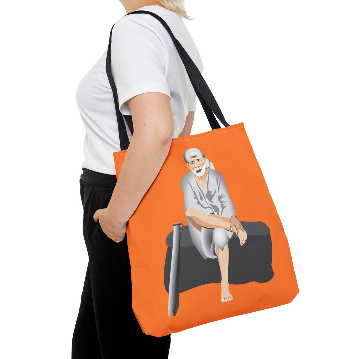 Sai Baba Tote Bag, Religious Shopper Bag, Guru Printed Carryall, Spiritual Shoulder Tote, Holy Canvas Handbag, Indian Deity Market Tote, - Ira World Art LLC