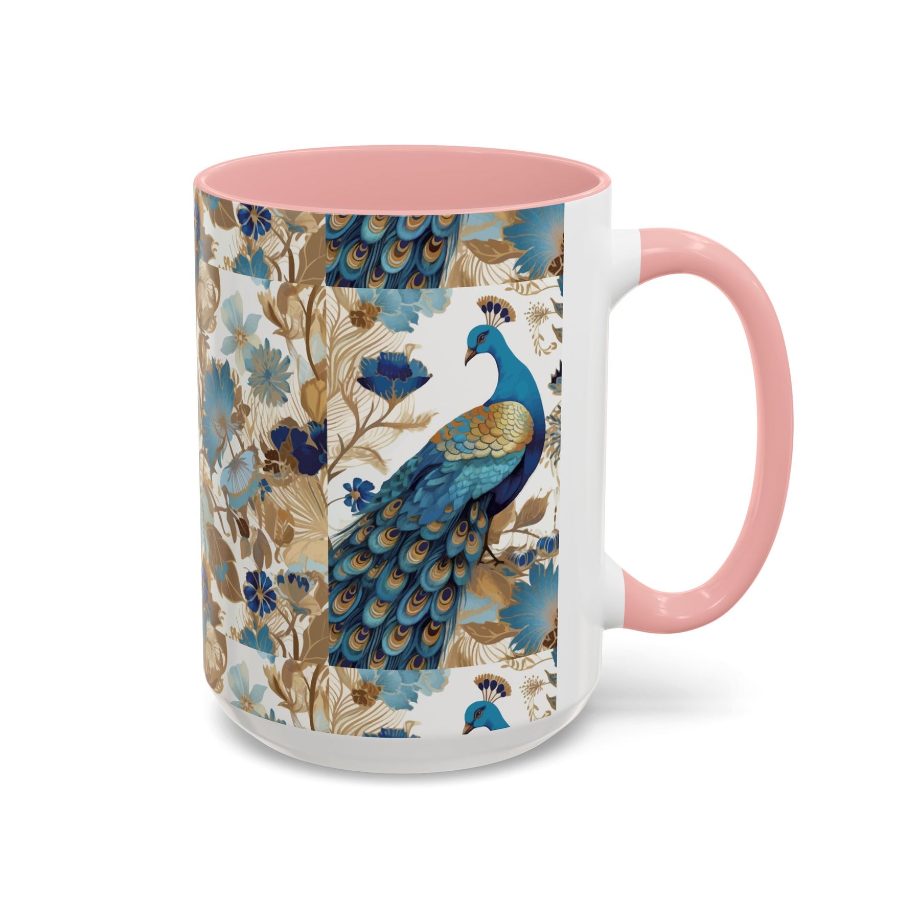 Elegant Peacock Ceramic Coffee Mug, Colorful 11oz & 15oz Custom Design - Ira World Art LLC