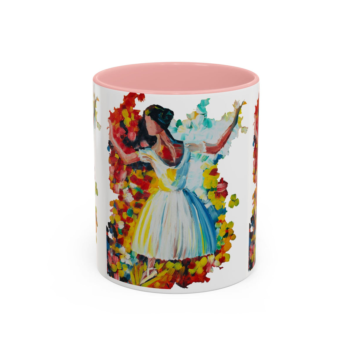 Colorful Ballet Latte Mug, Artistic Ceramic Coffee Cup with Floral Design - Ira World Art LLC