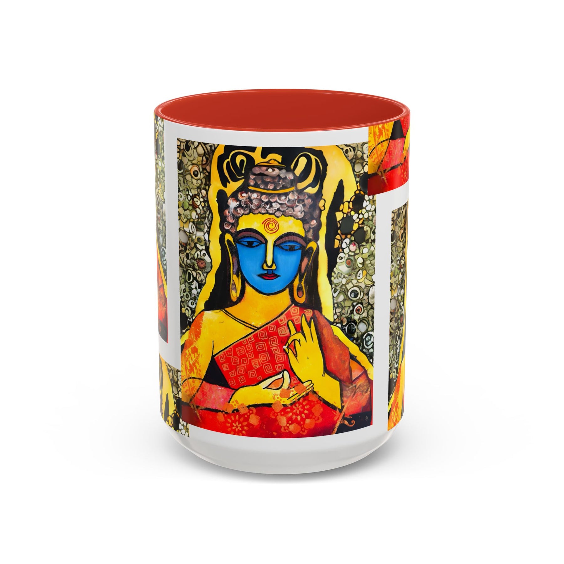 Inspirational Yoga Ceramic Mug, Colorful Buddhist Painting, 11oz & 15oz Unique Coffee Cup - Ira World Art LLC