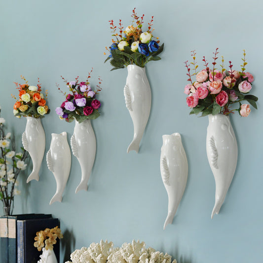 Simple Modern Creative Wall Ceramic Goldfish Vase Restaurant Mural Wall Hanging Three-Dimensional Wall Decoration Wholesale - Ira World Art LLC