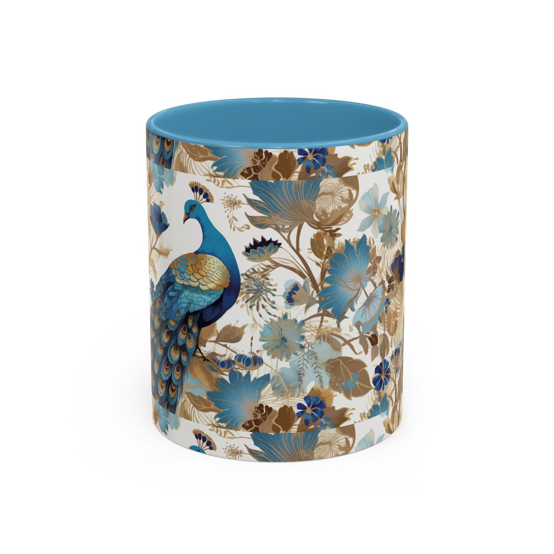 Elegant Peacock Ceramic Coffee Mug, Colorful 11oz & 15oz Custom Design - Ira World Art LLC