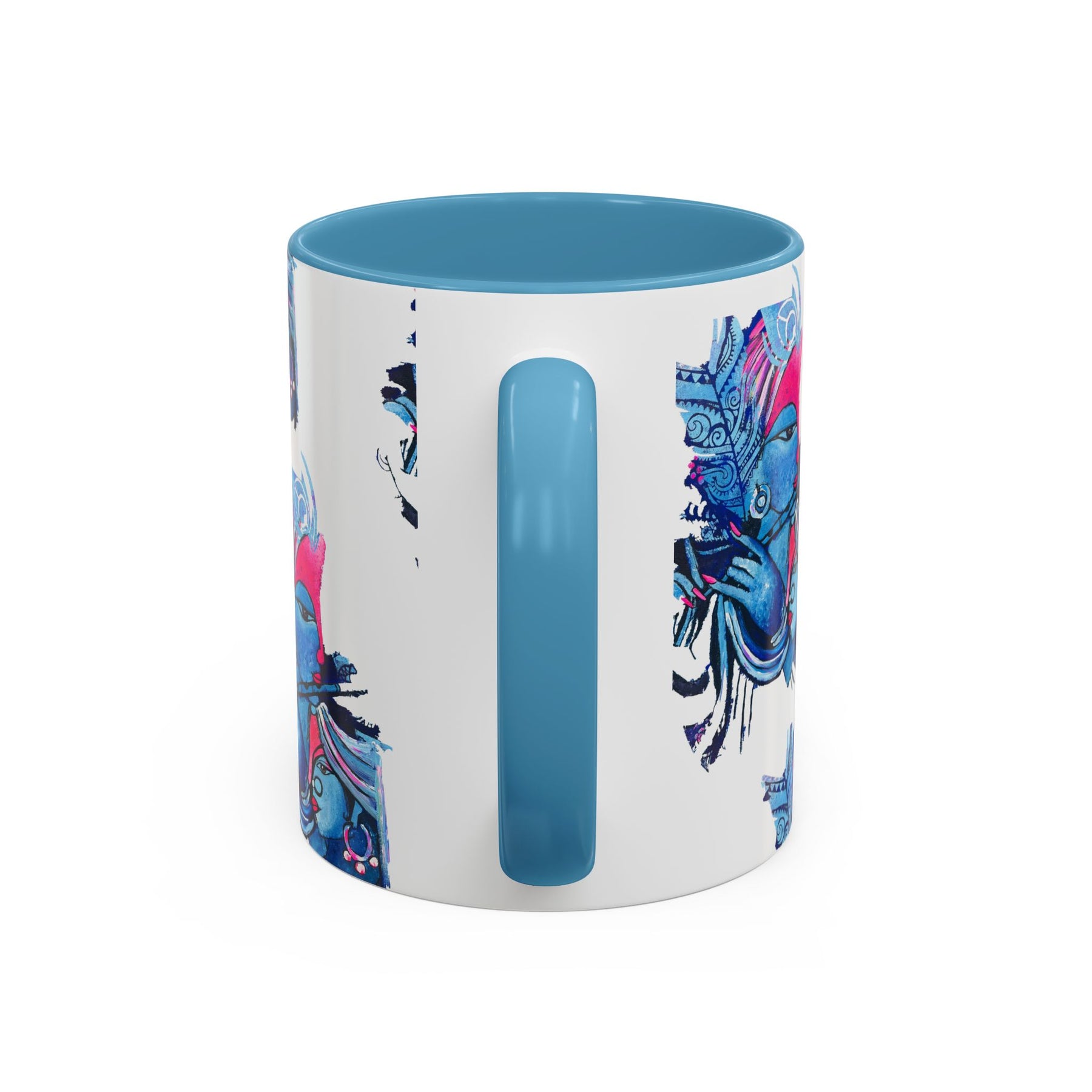 Vibrant Blue Ceramic Coffee Mug with Artistic Hindu Design, 11oz & 15oz - Ira World Art LLC