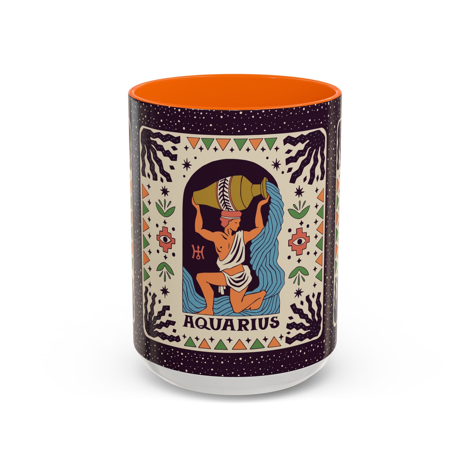 Aquarius Zodiac Painted Mug, Custom Ceramic 11oz and 15oz Coffee Cup - Ira World Art LLC