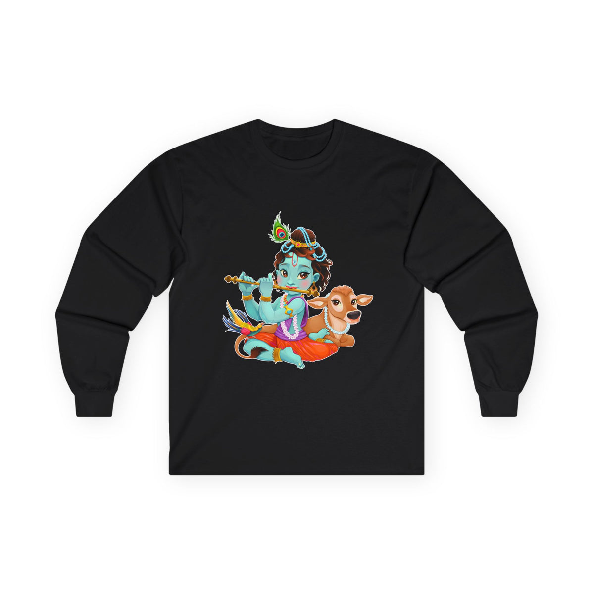 Krishna with Cow Full Sleeves Tshirt, Unisex Cotton Shirt, Long Sleeve Tee, Religious Gift, Hindu Deity Top, Cow Lover Apparel - Ira World Art LLC