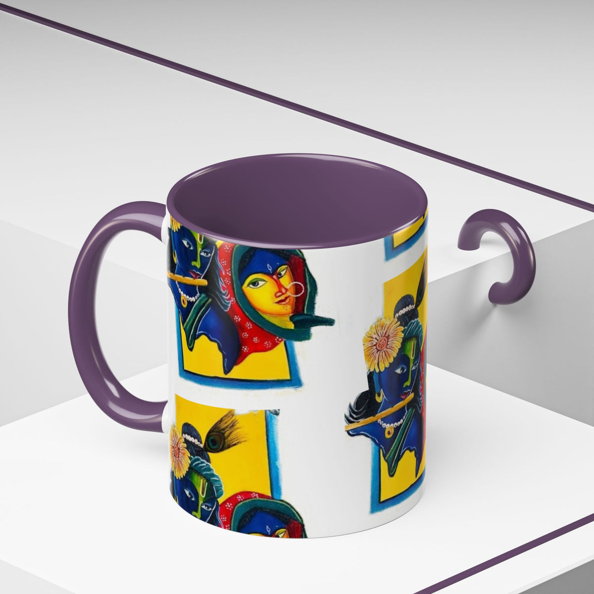 Colorful Ceramic Mug with Unique Hindu Art Design, 11oz & 15oz Aesthetic Gift - Ira World Art LLC