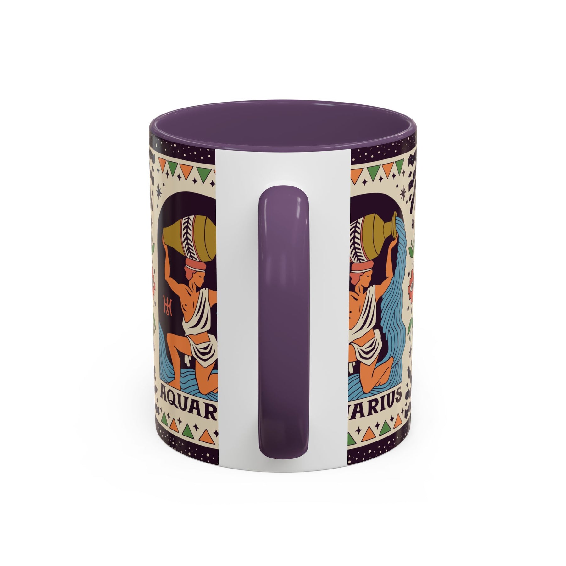 Aquarius Zodiac Painted Mug, Custom Ceramic 11oz and 15oz Coffee Cup - Ira World Art LLC