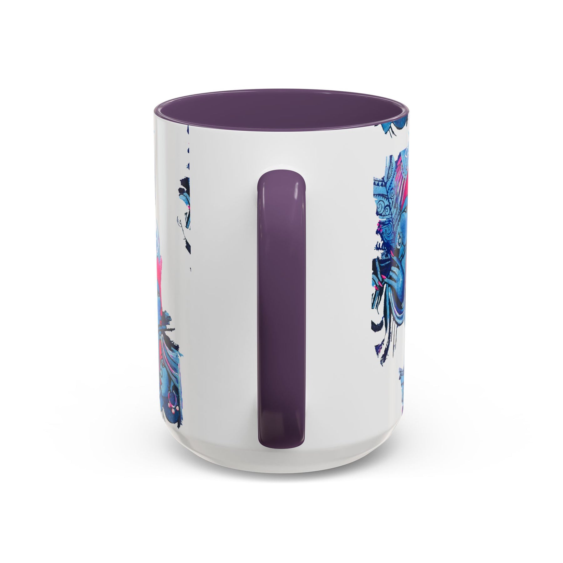Vibrant Blue Ceramic Coffee Mug with Artistic Hindu Design, 11oz & 15oz - Ira World Art LLC