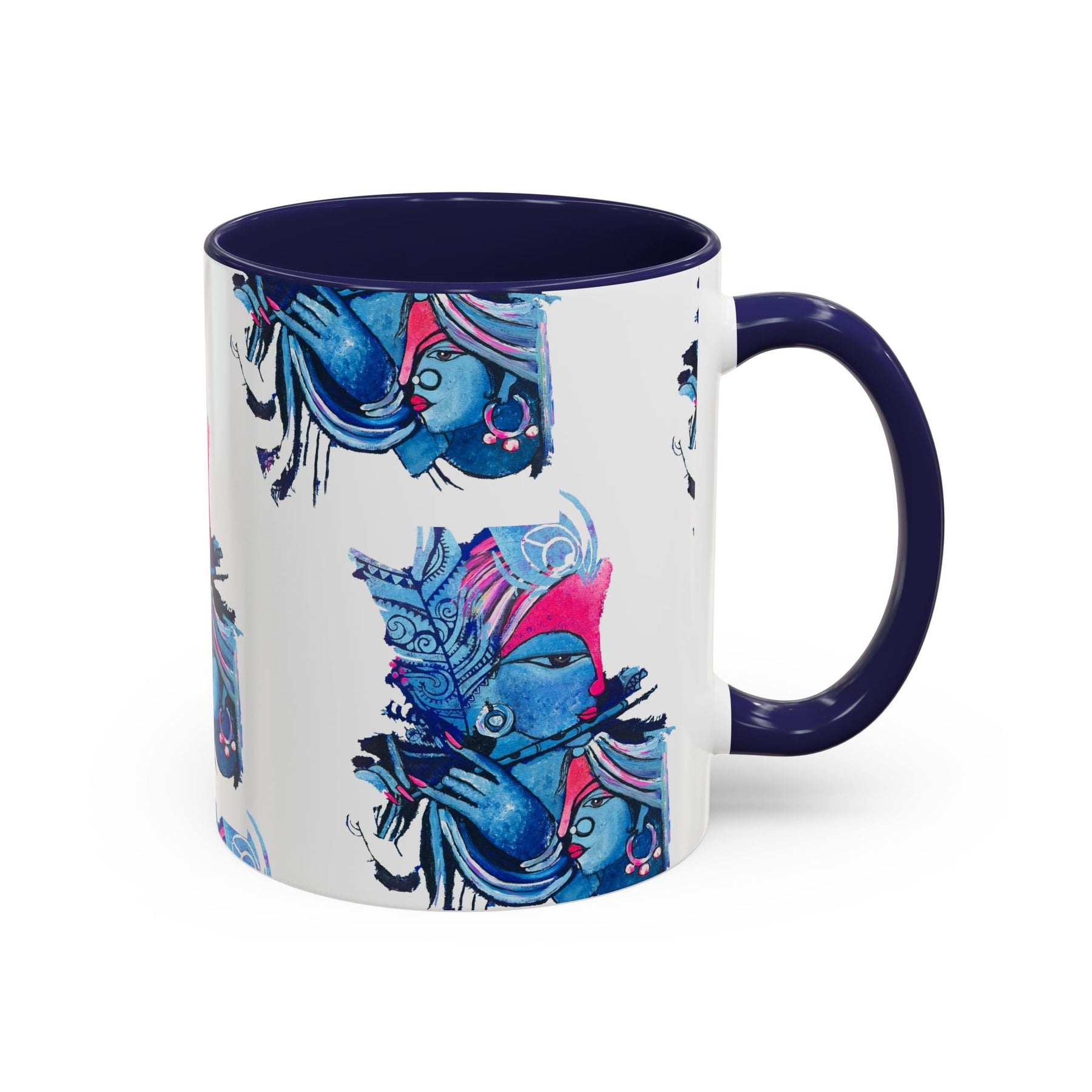 Vibrant Blue Ceramic Coffee Mug with Artistic Hindu Design, 11oz & 15oz - Ira World Art LLC