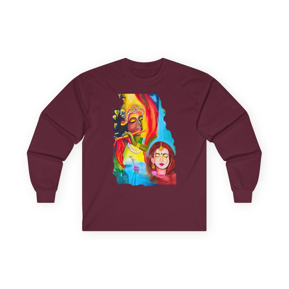 Radha Krishna Unisex Tee, Sacred Hindu Deities Shirt, Spiritual Long Sleeve Top, Yoga Meditation Apparel, Ethnic Boho Clothing, Festival - Ira World Art LLC