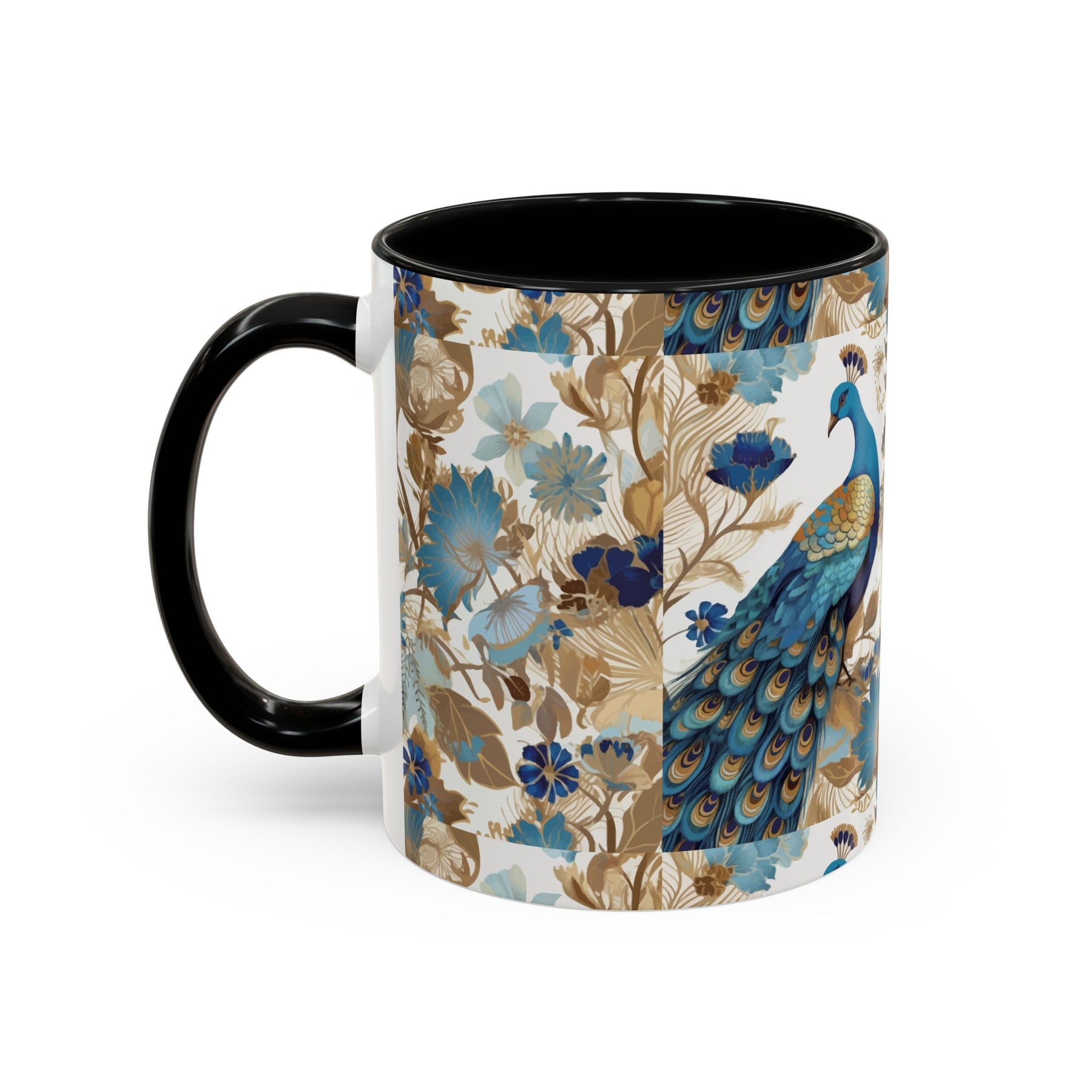 Elegant Peacock Ceramic Coffee Mug, Colorful 11oz & 15oz Custom Design - Ira World Art LLC